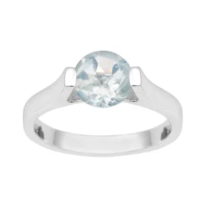 Solitaire 7mm Round Aquamarine Gemstone Open Prong Ring