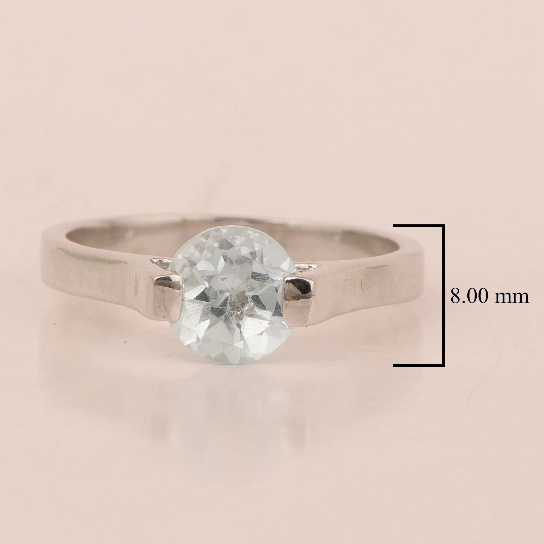 Solitaire 7mm Round Aquamarine Gemstone Open Prong Ring