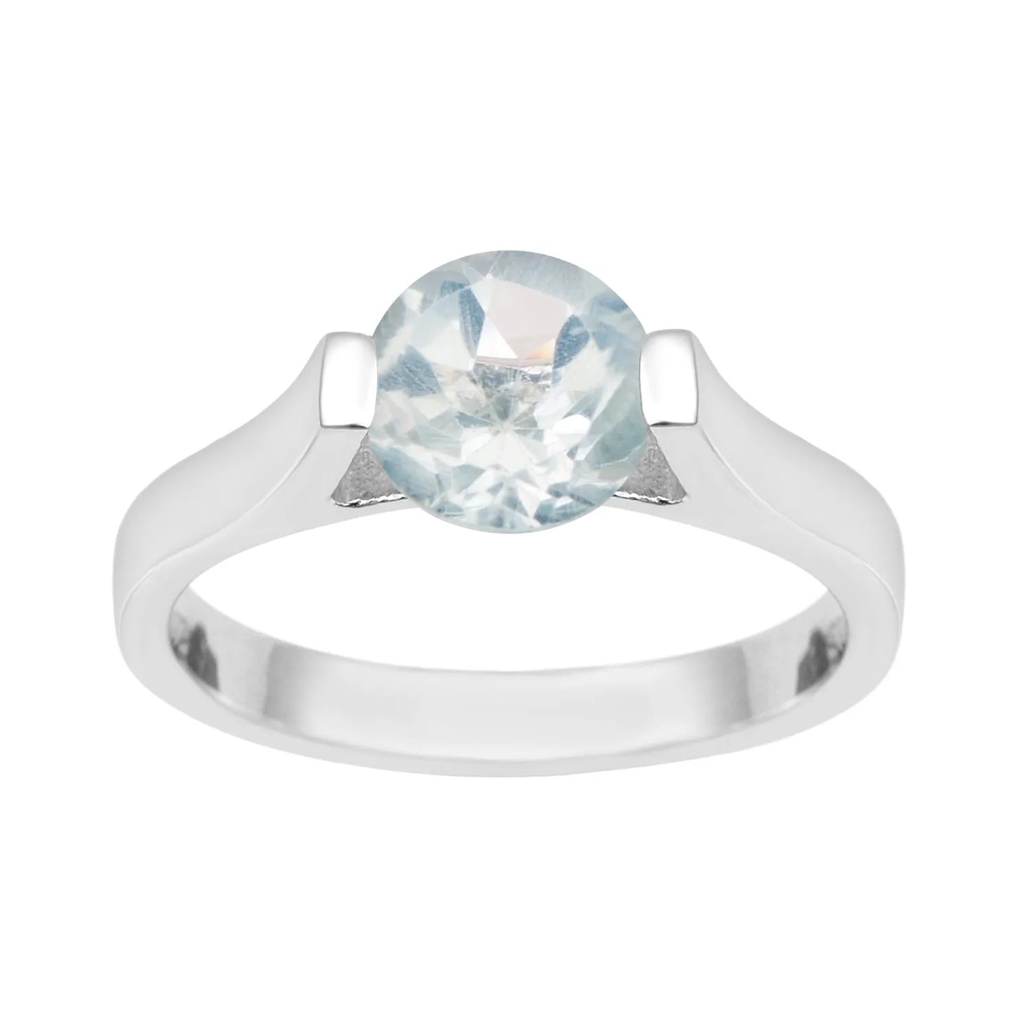 Solitaire 7mm Round Aquamarine Gemstone Open Prong Ring