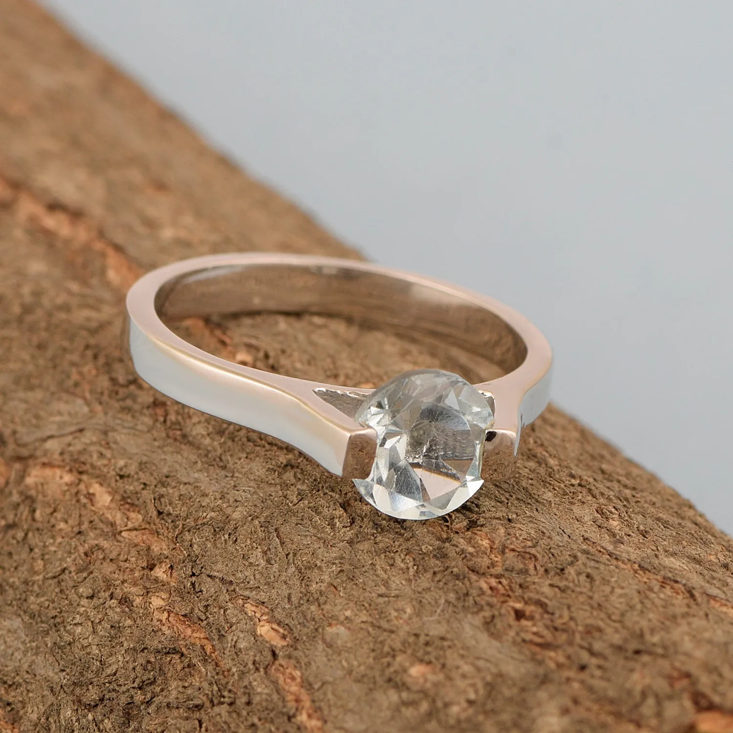 Solitaire 7mm Round Aquamarine Gemstone Open Prong Ring