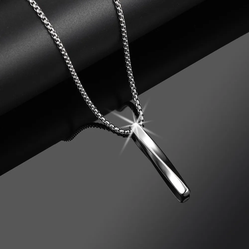 Spiral Bar Pendant Long Chain Necklace Men's Jewelry