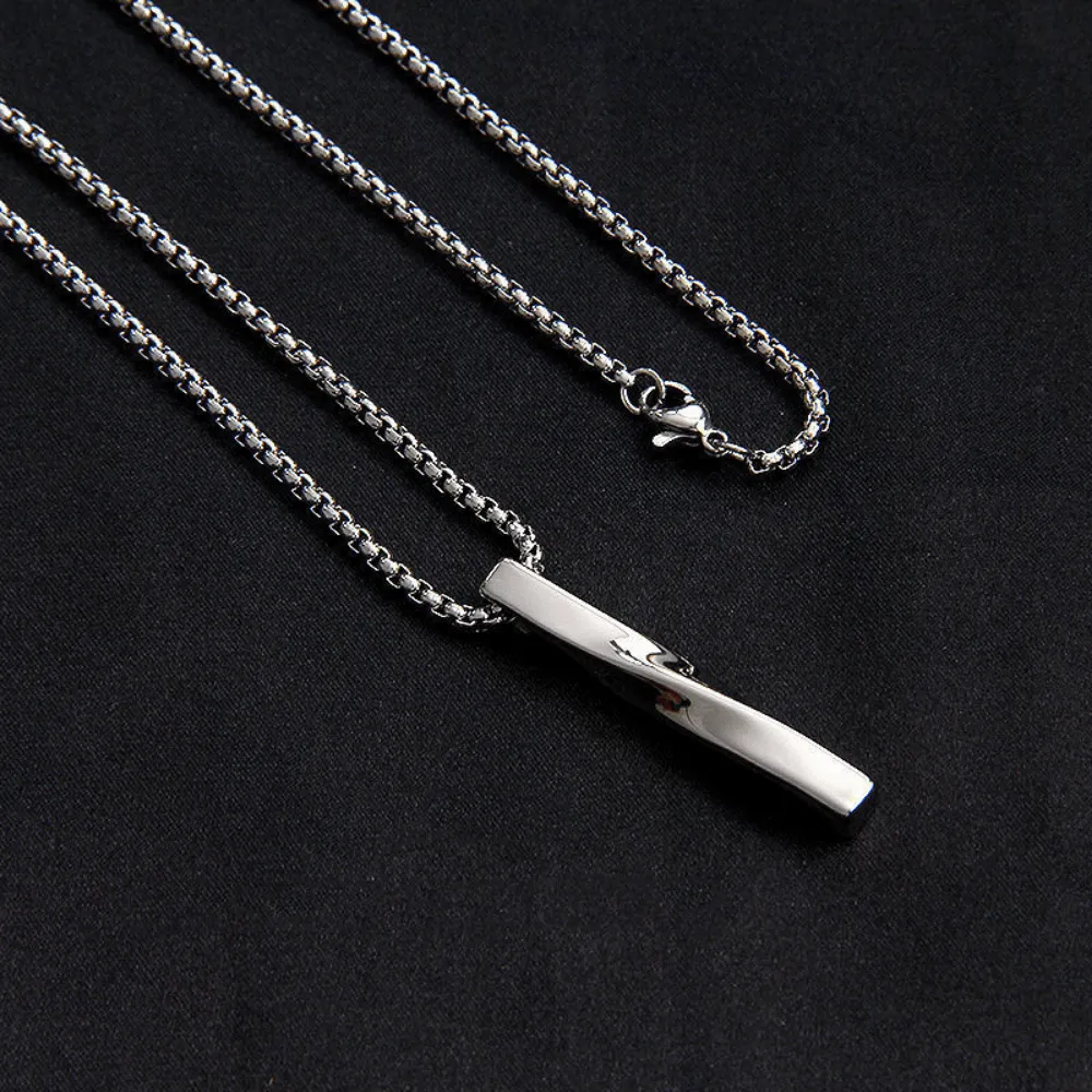Spiral Bar Pendant Long Chain Necklace Men's Jewelry