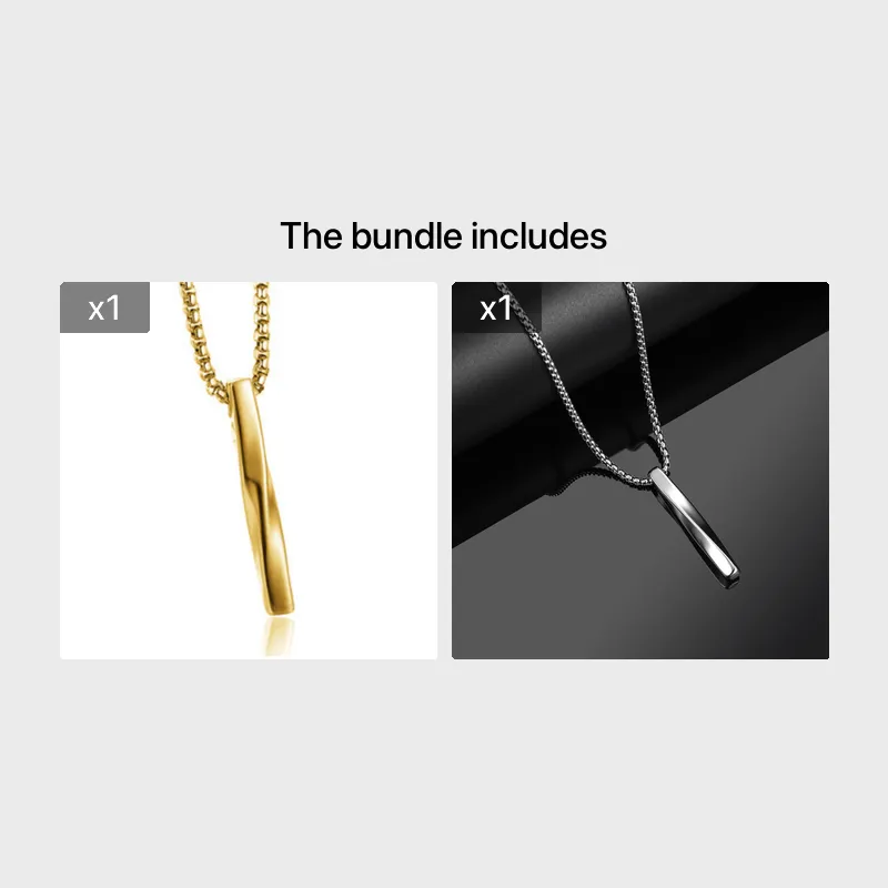 Spiral Bar Pendant Long Chain Necklace Men's Jewelry