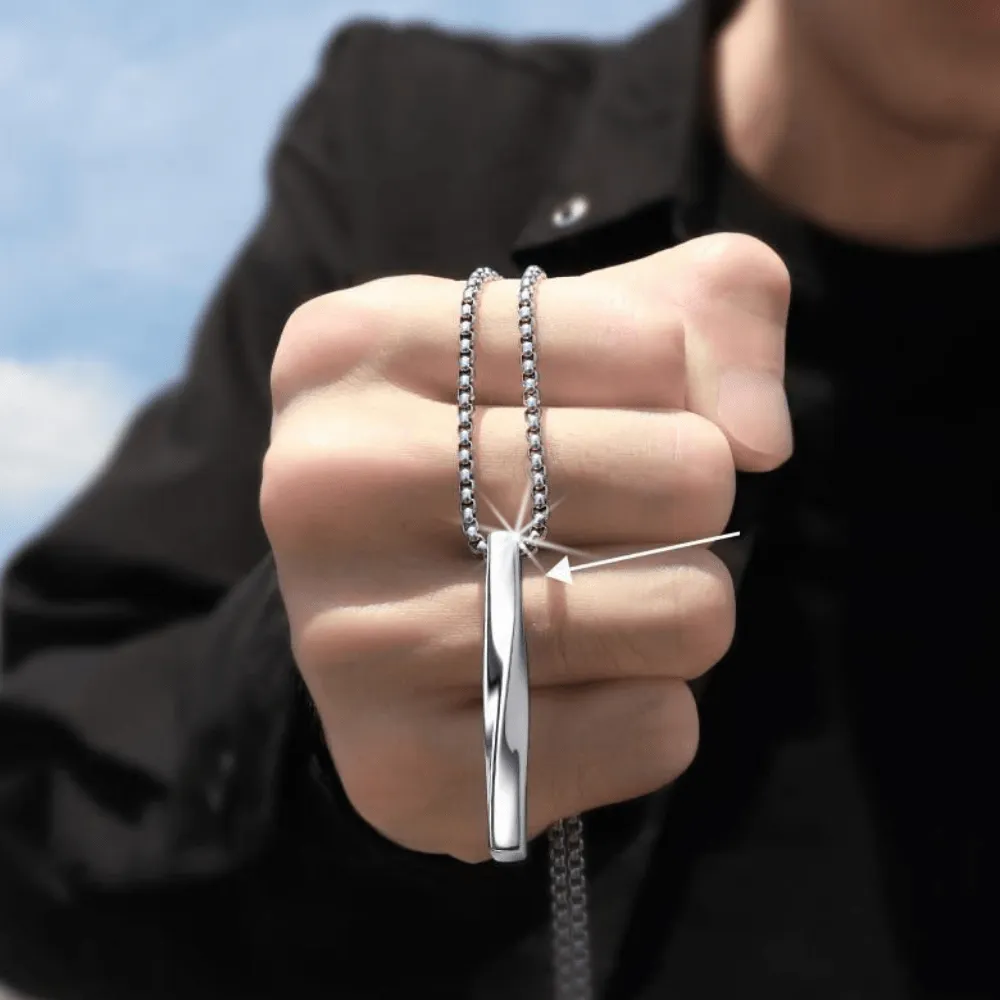 Spiral Bar Pendant Long Chain Necklace Men's Jewelry