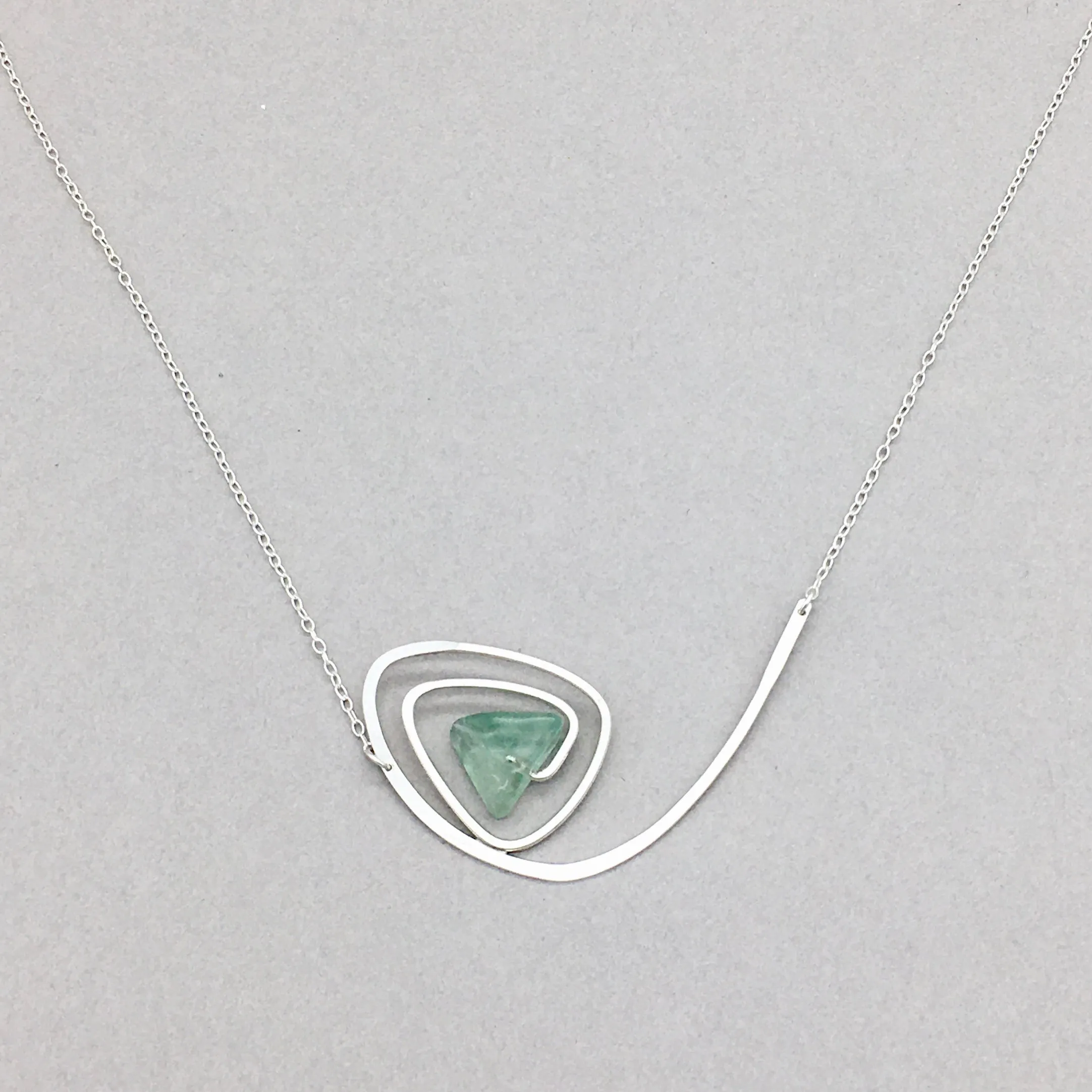 Spiral Triangle Necklace Handmade with Fluorite & Sterling Silver