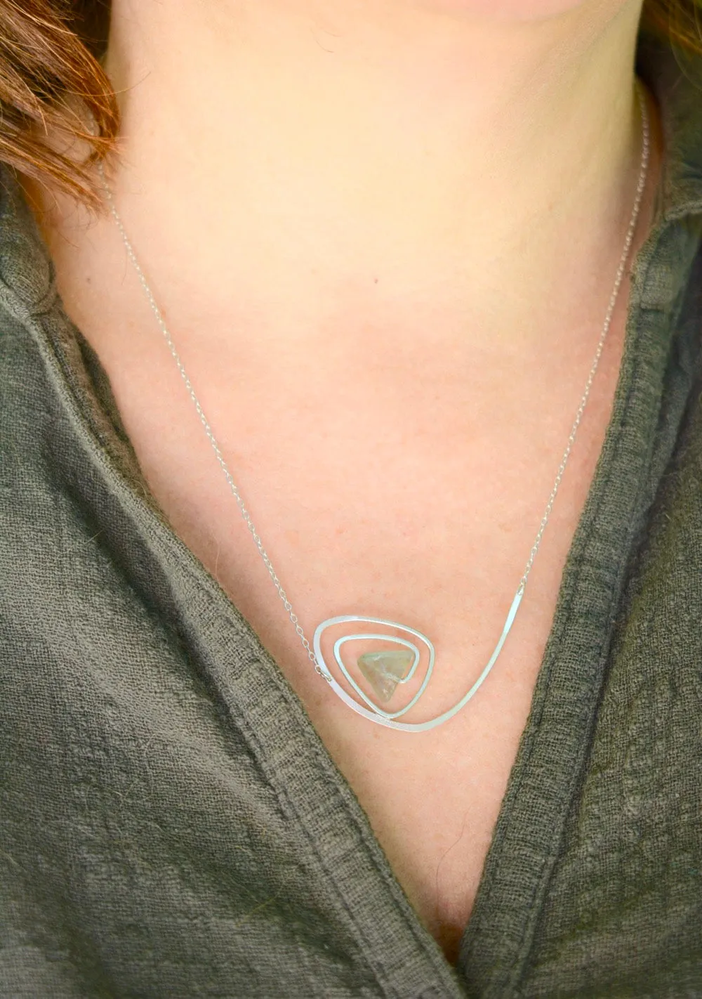 Spiral Triangle Necklace Handmade with Fluorite & Sterling Silver