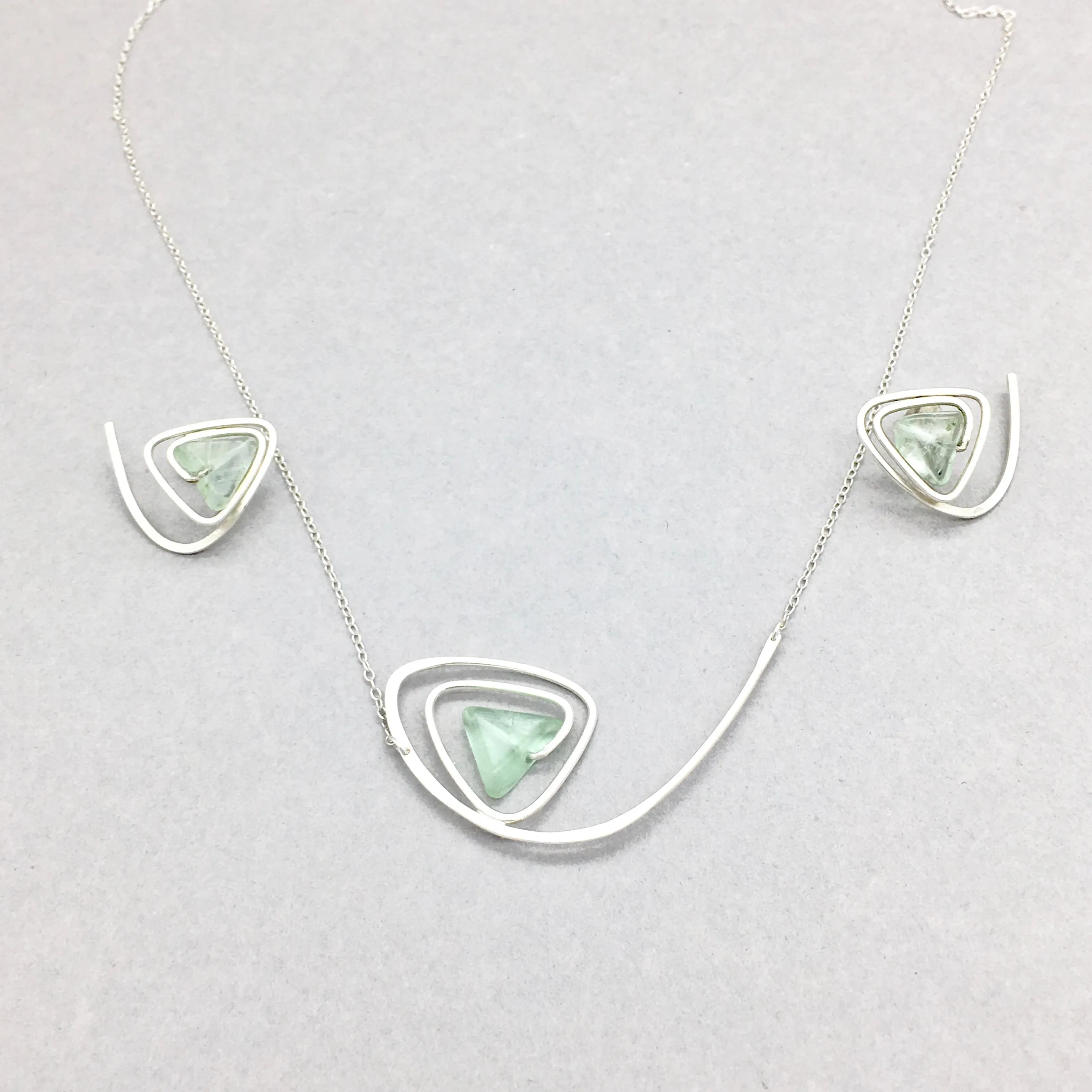 Spiral Triangle Necklace Handmade with Fluorite & Sterling Silver