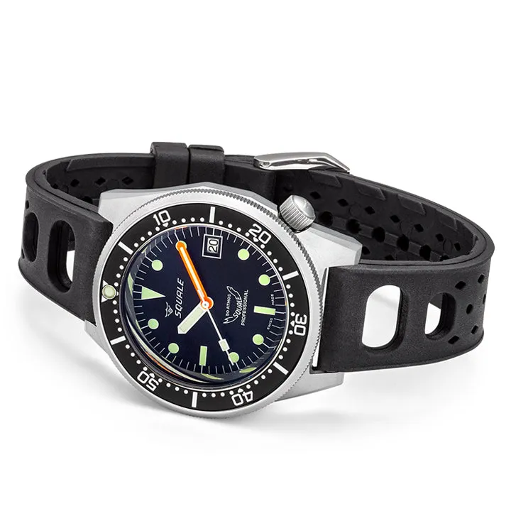 Squale 1521 Black Blasted on Black Rubber Strap - 1521BKBL.NT