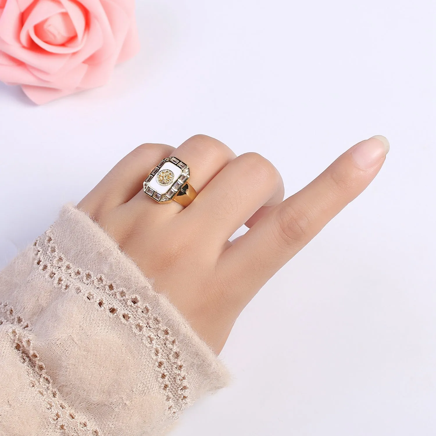 Square Lion ring, Statement ring, Enamel Leo ring, Adjustable Open Ring Lion King ring Open Adjustable U-053 U-054