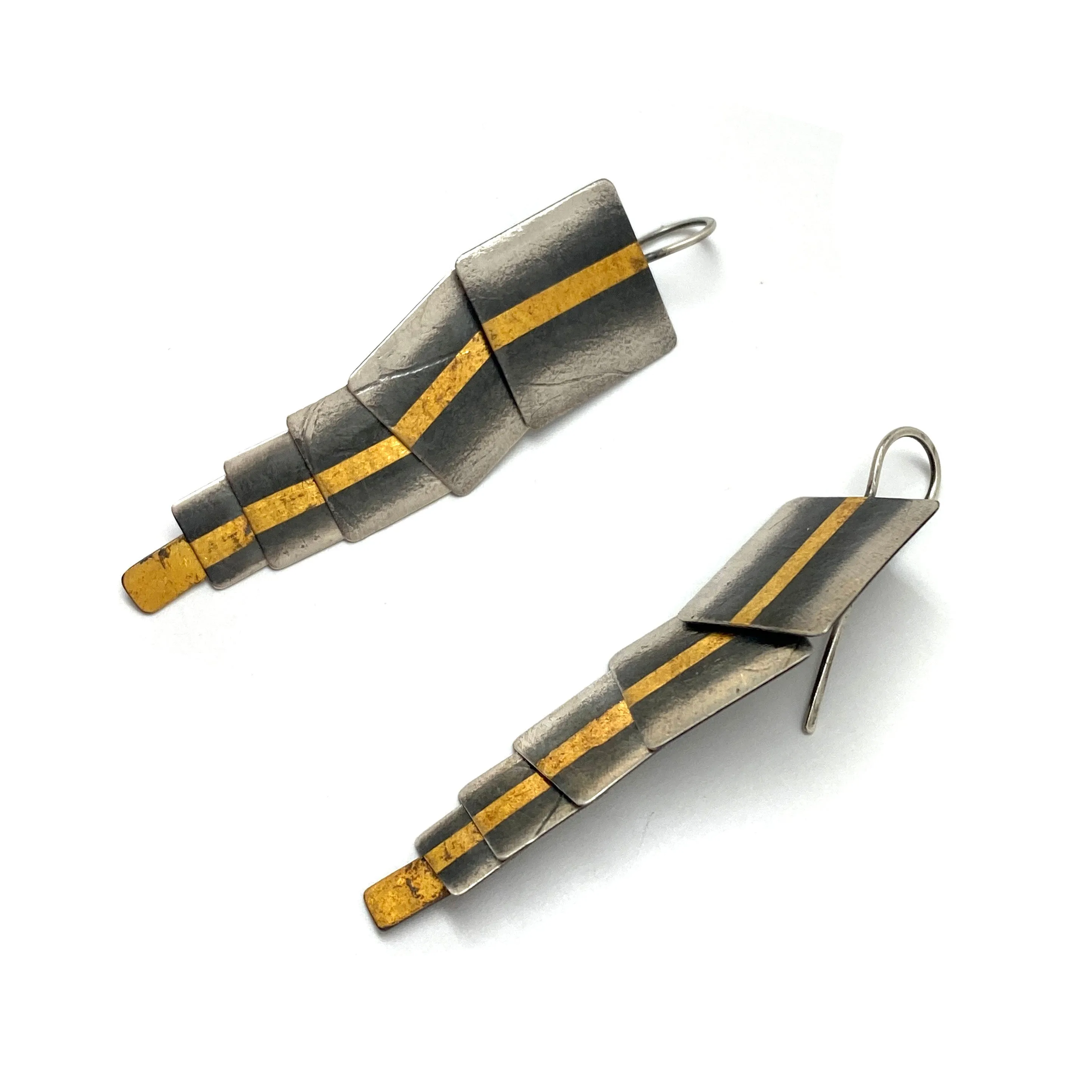 Square Stripe Sterling & Gold Earrings