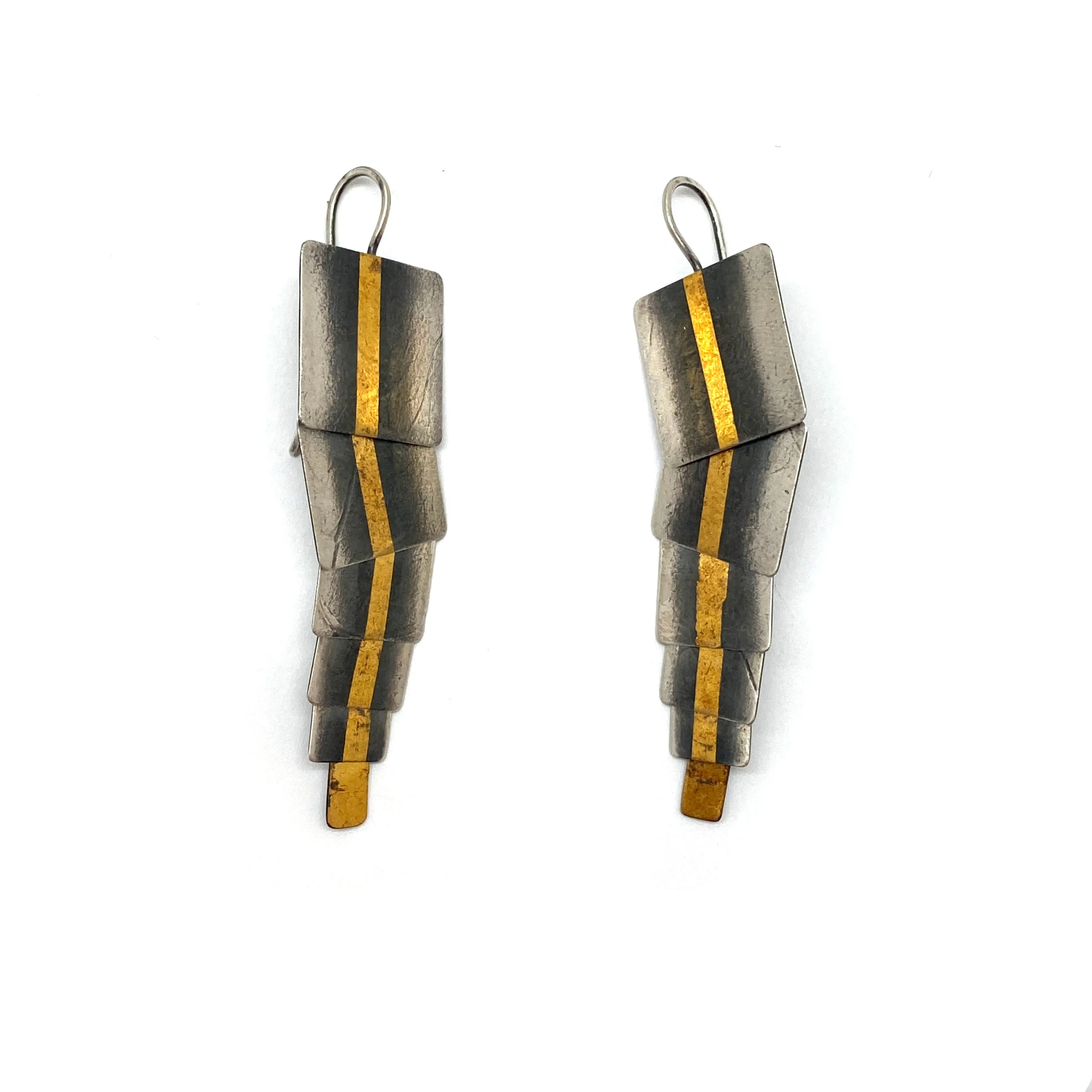 Square Stripe Sterling & Gold Earrings