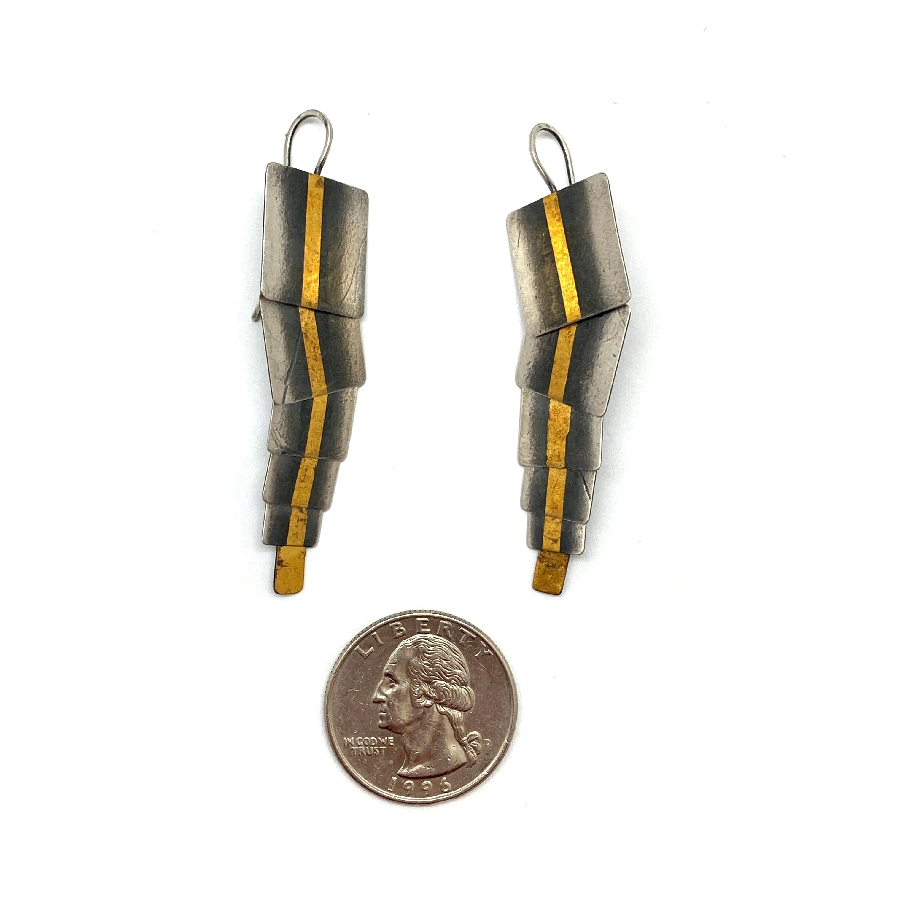 Square Stripe Sterling & Gold Earrings