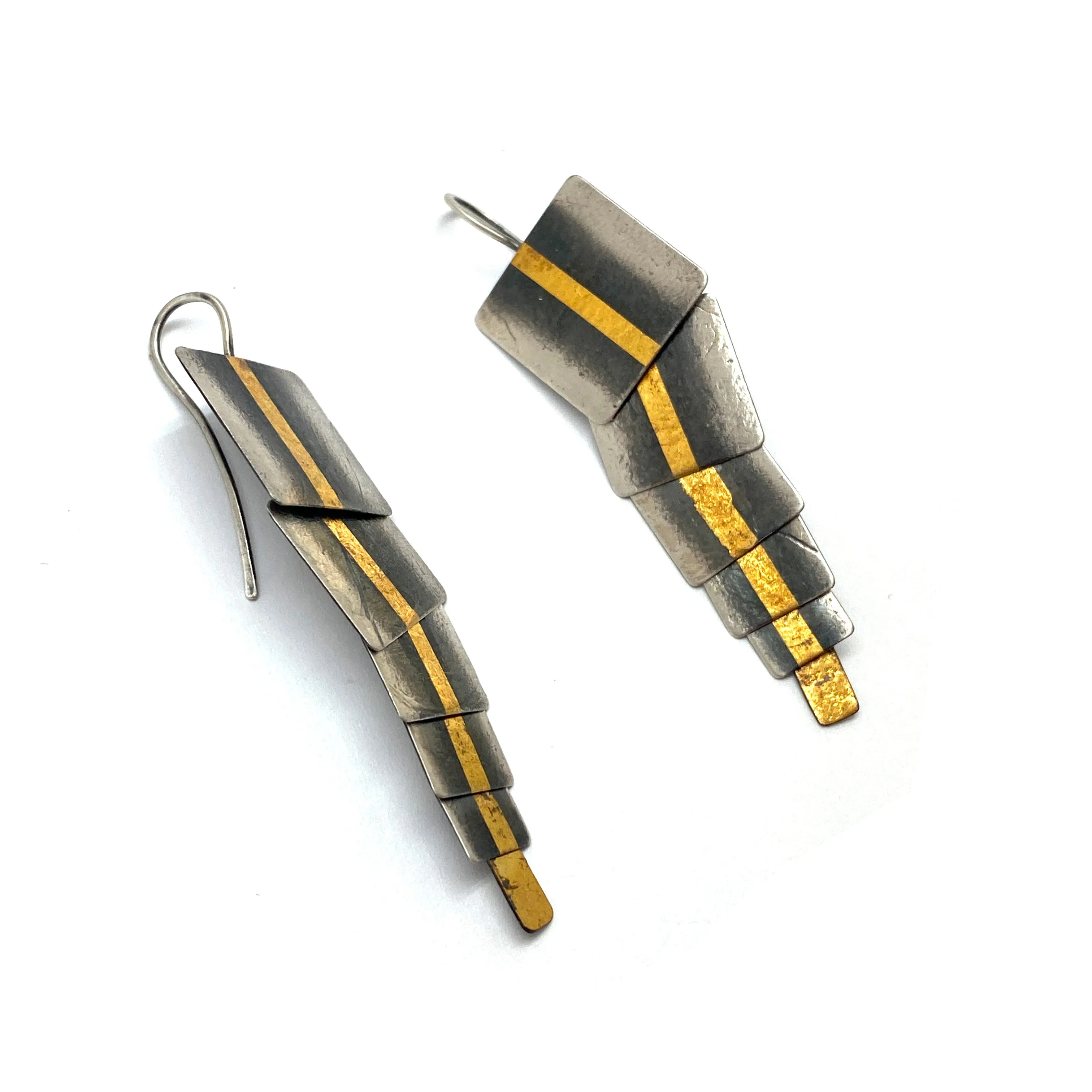 Square Stripe Sterling & Gold Earrings
