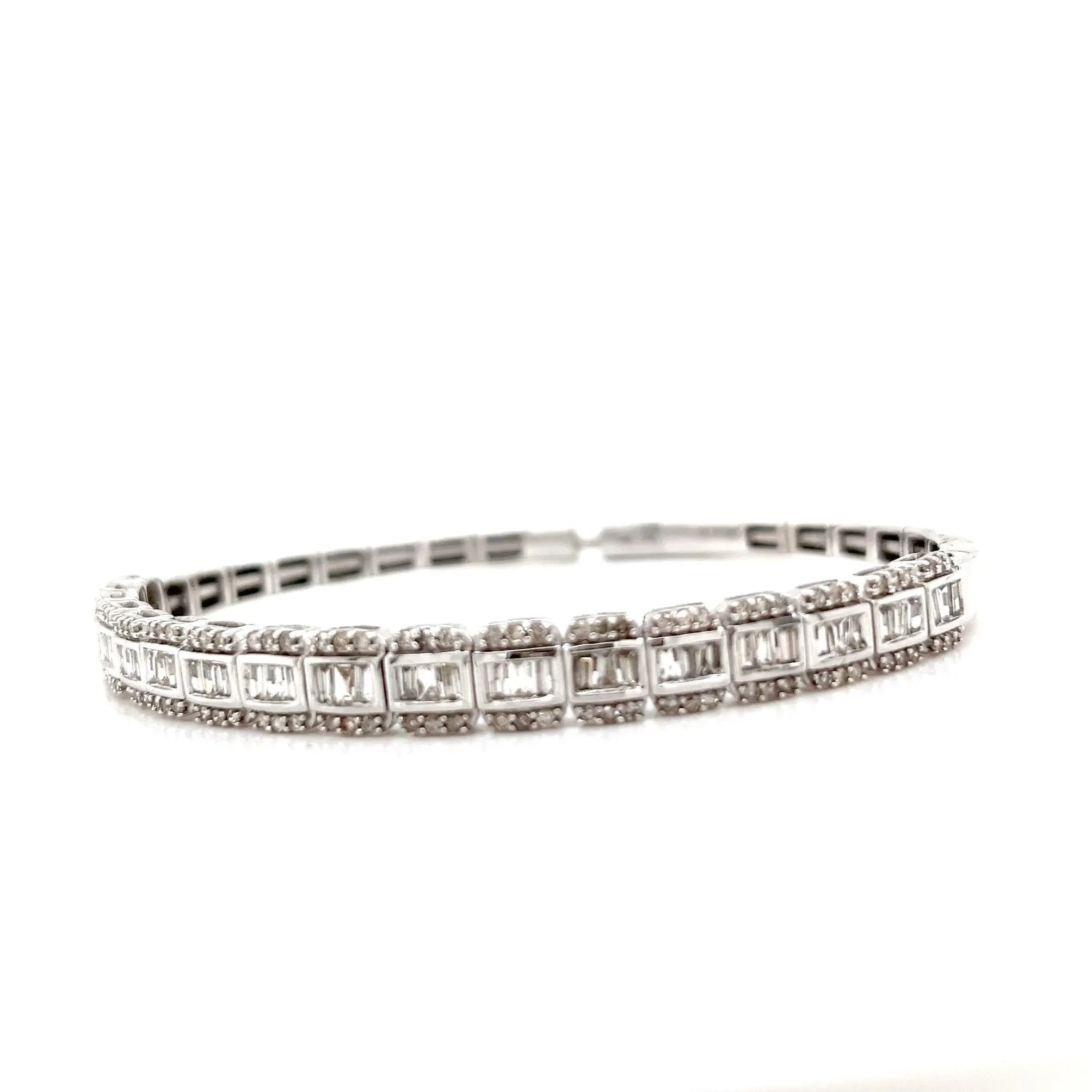 Squares 6mm 14k White-Gold 2.1ct Natural Diamond 7" Bracelet Elastic Bangle - CLOSEB87