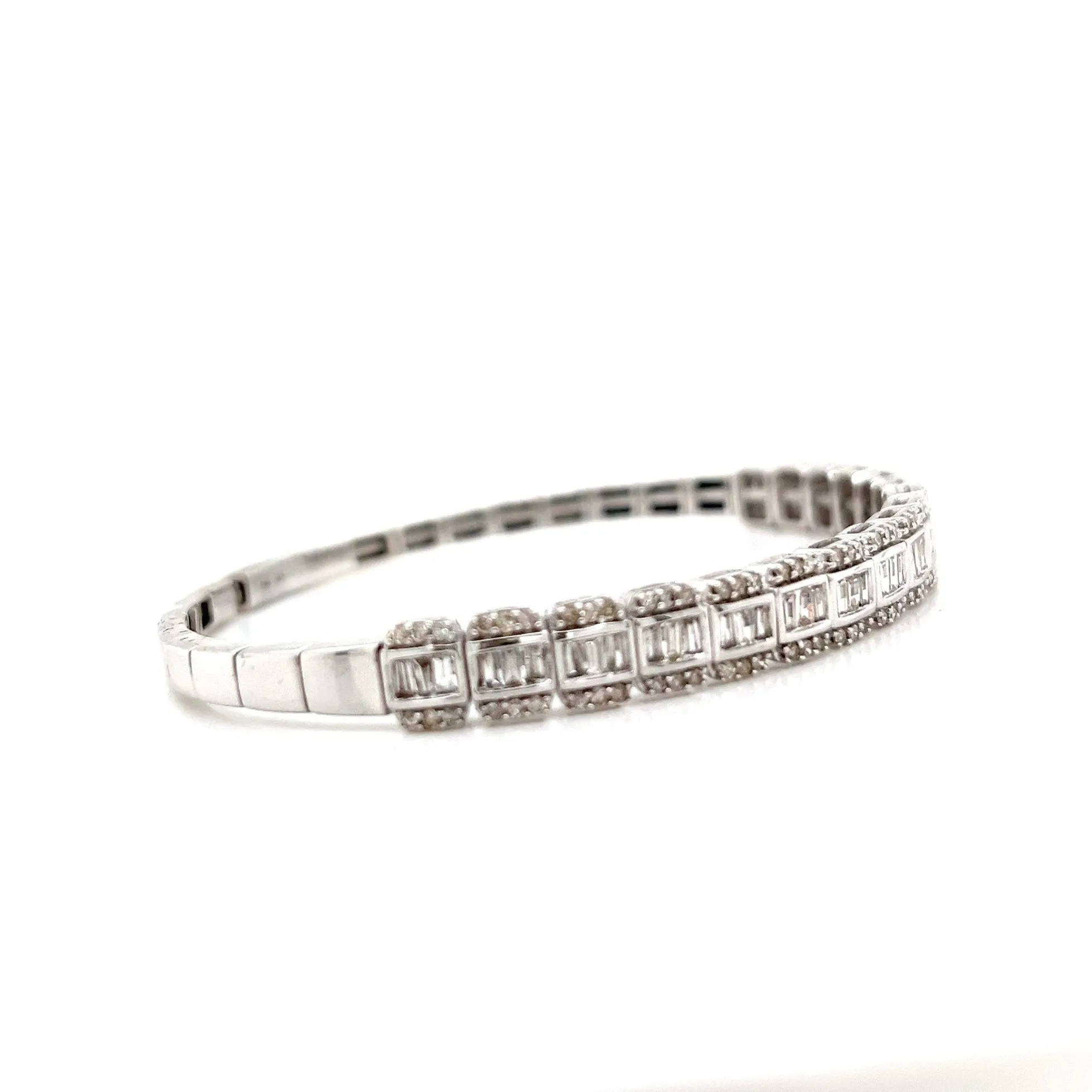 Squares 6mm 14k White-Gold 2.1ct Natural Diamond 7" Bracelet Elastic Bangle - CLOSEB87