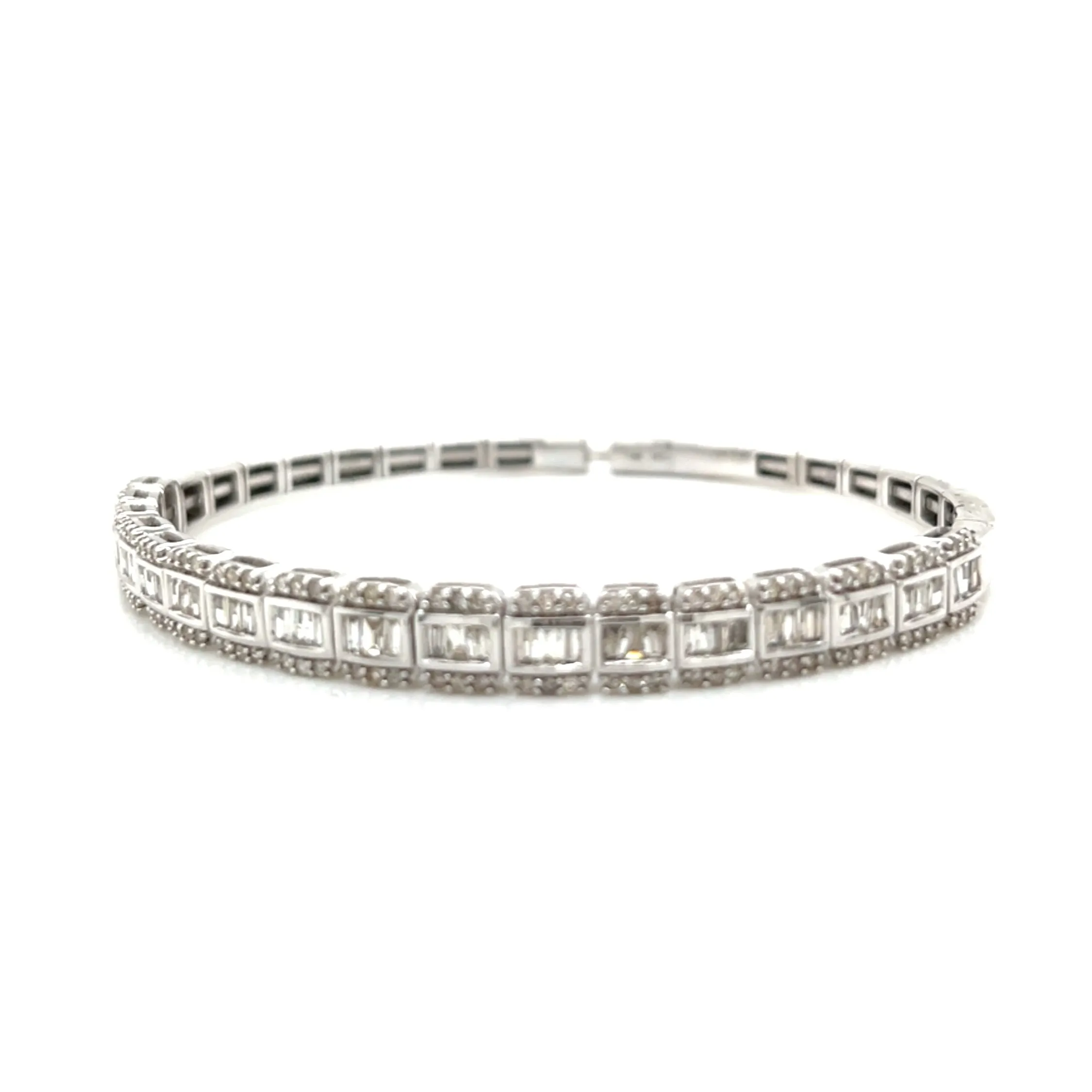 Squares 6mm 14k White-Gold 2.1ct Natural Diamond 7" Bracelet Elastic Bangle - CLOSEB87