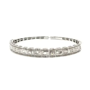 Squares 6mm 14k White-Gold 2.1ct Natural Diamond 7" Bracelet Elastic Bangle - CLOSEB87