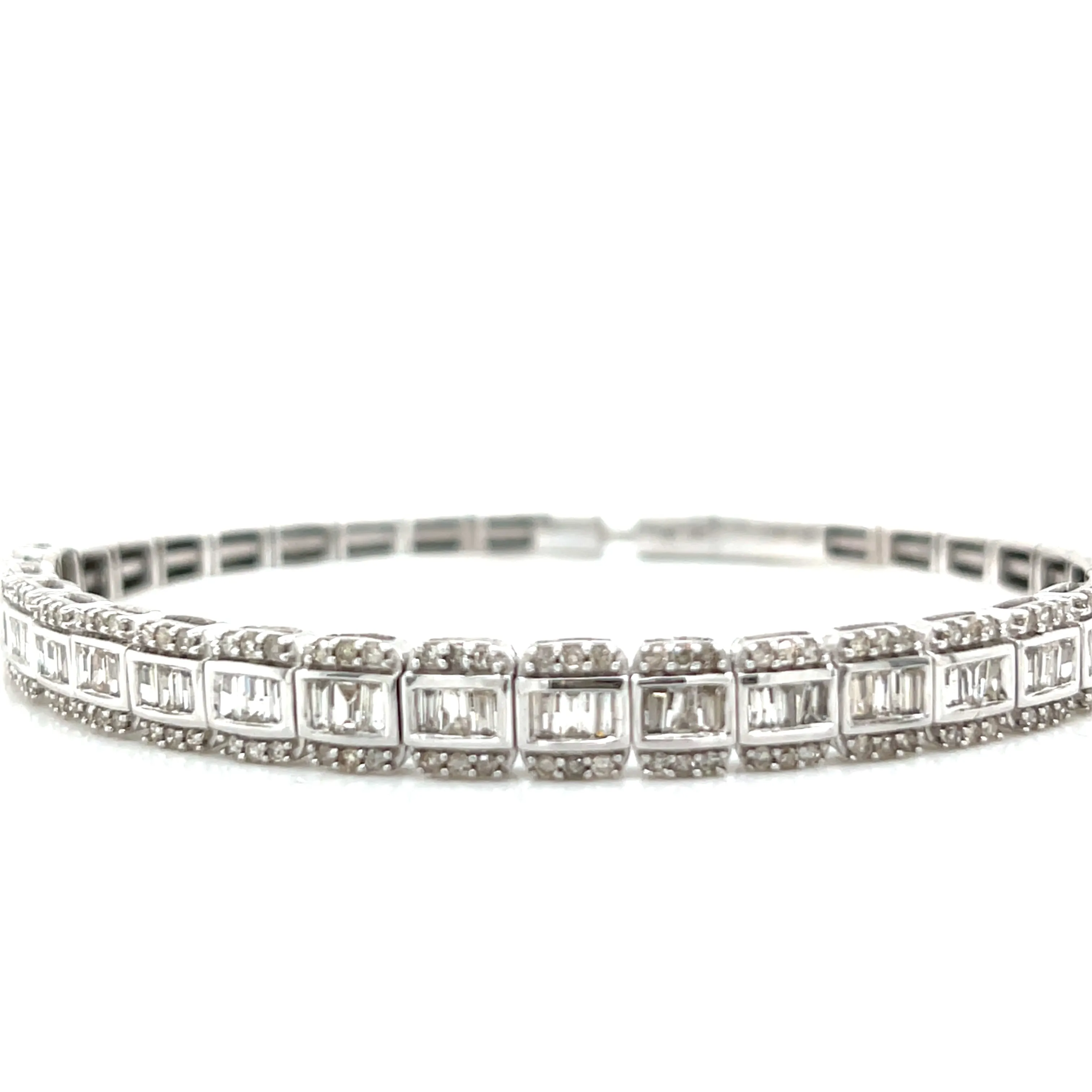Squares 6mm 14k White-Gold 2.1ct Natural Diamond 7" Bracelet Elastic Bangle - CLOSEB87
