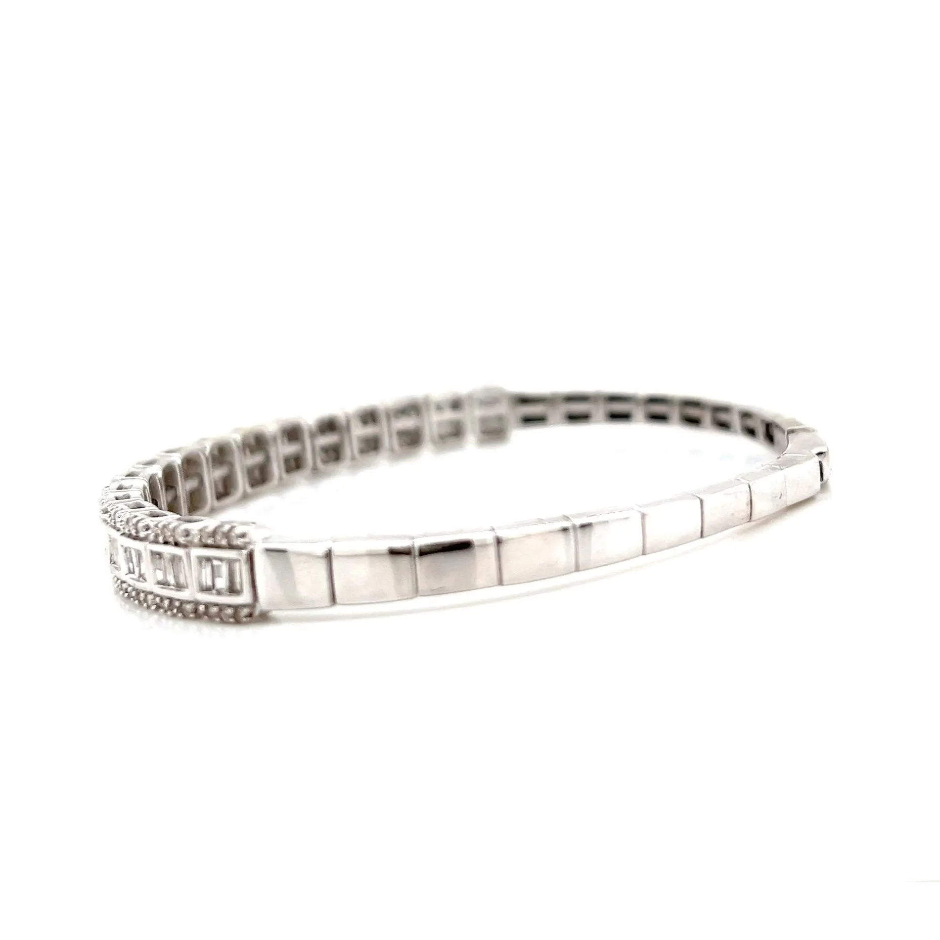 Squares 6mm 14k White-Gold 2.1ct Natural Diamond 7" Bracelet Elastic Bangle - CLOSEB87