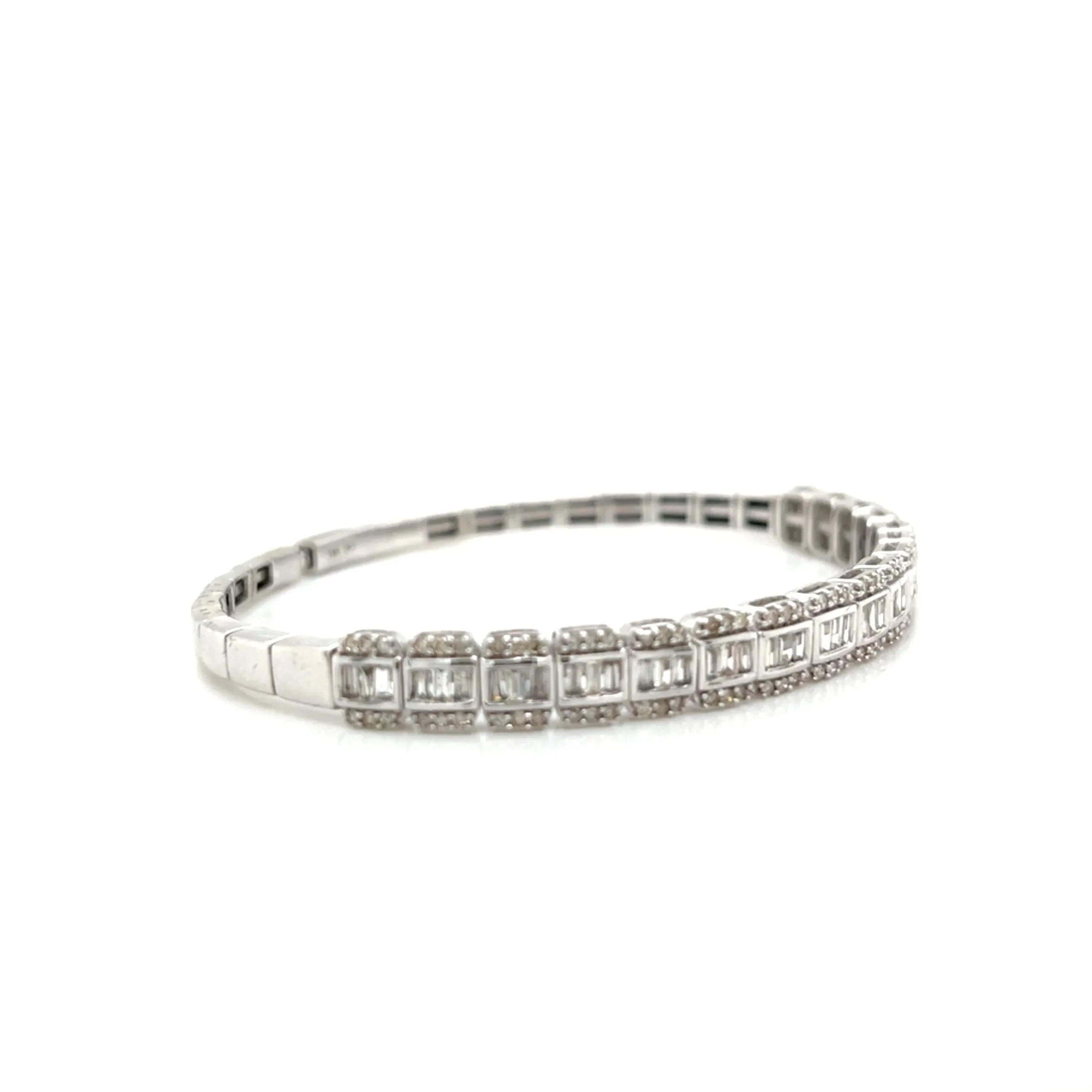 Squares 6mm 14k White-Gold 2.1ct Natural Diamond 7" Bracelet Elastic Bangle - CLOSEB87