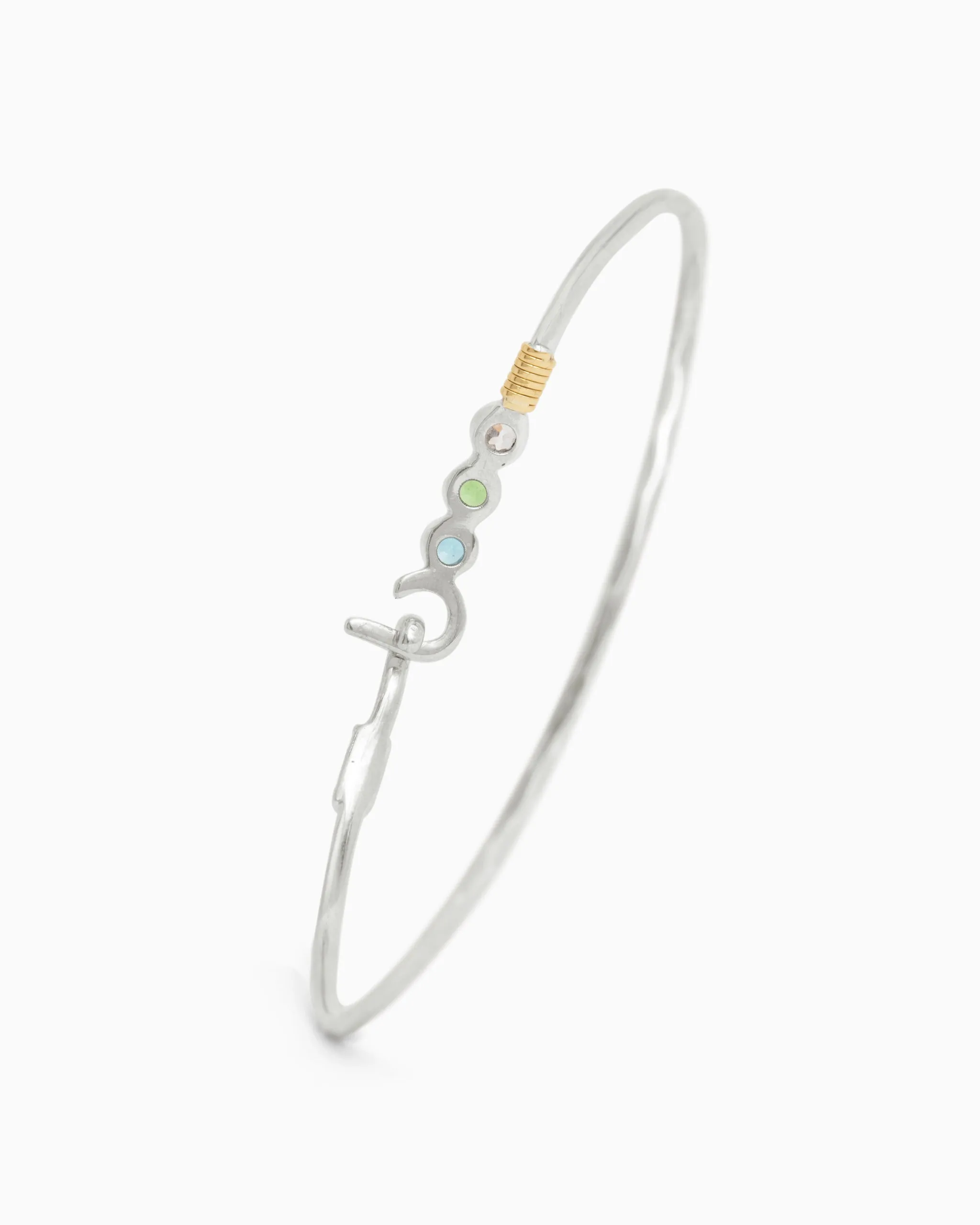 St. John Hook Bracelet with Triple Stones, 2mm - Blue Zircon/Green Zircon/White Zircon