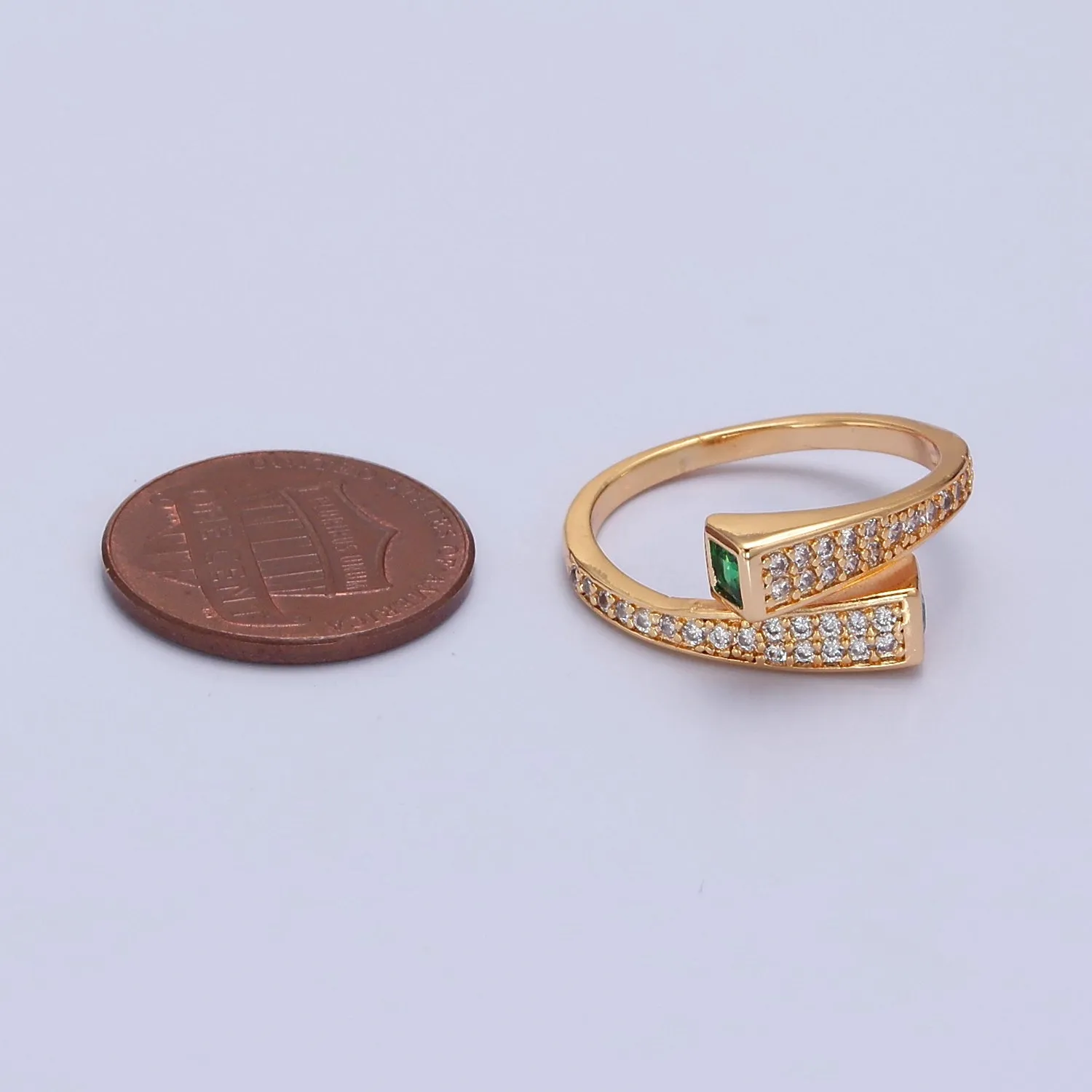 Stackable Pave Ring With Emerald Green CZ Stone open adjustable O-2177