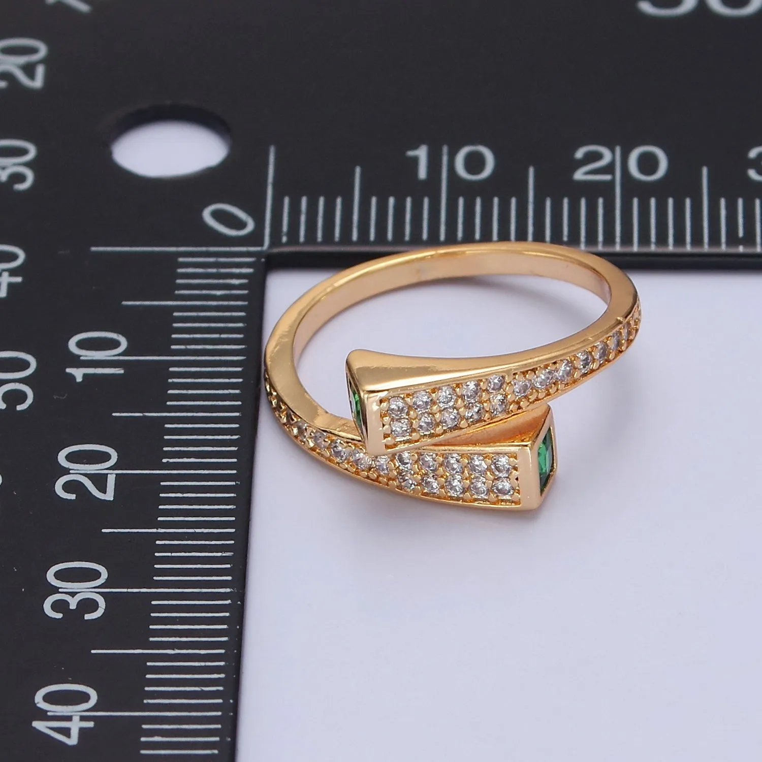 Stackable Pave Ring With Emerald Green CZ Stone open adjustable O-2177