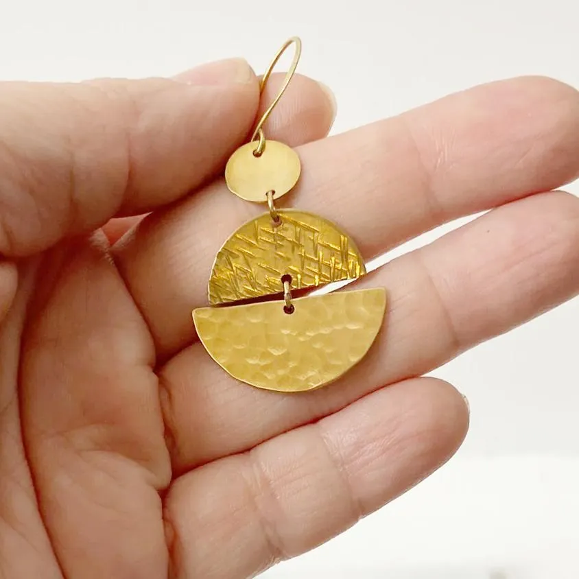 Stacked Half Moon Earrings / Brass Geometric Earrings