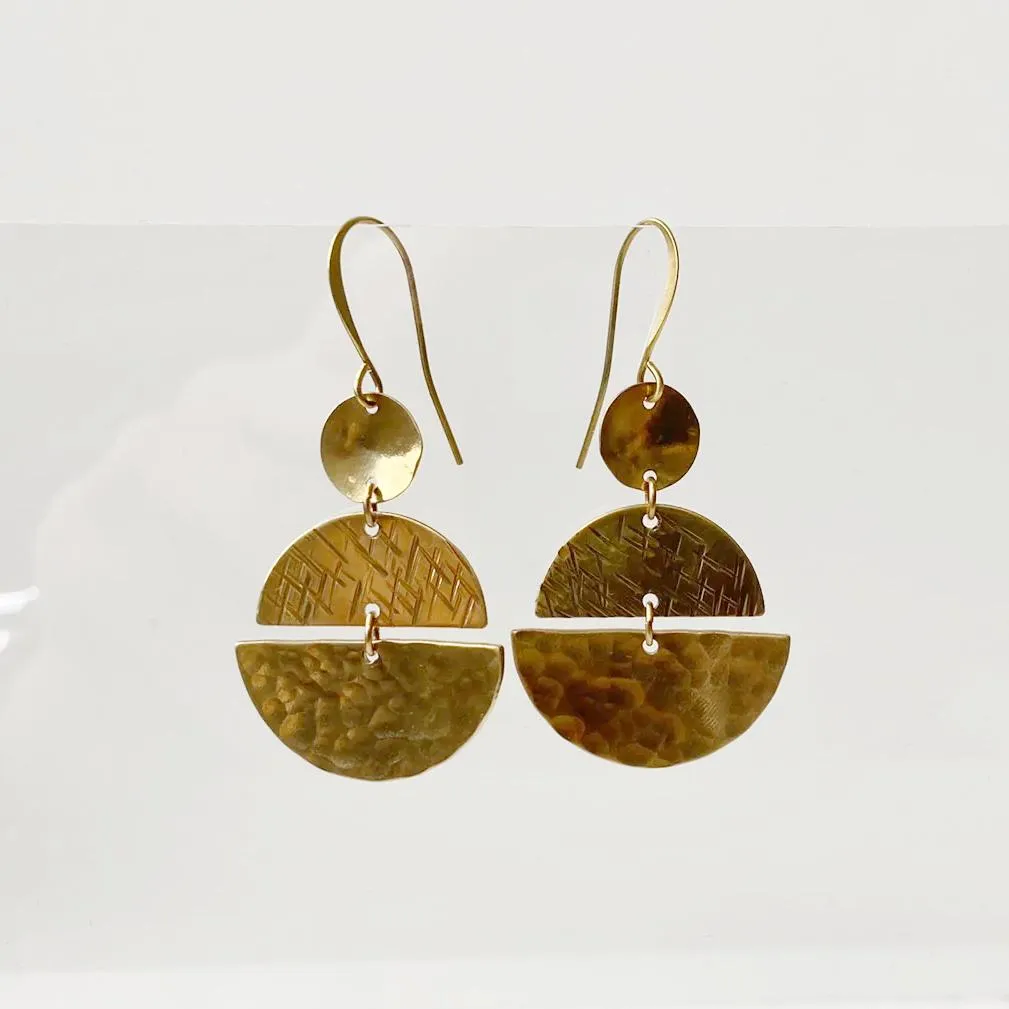 Stacked Half Moon Earrings / Brass Geometric Earrings