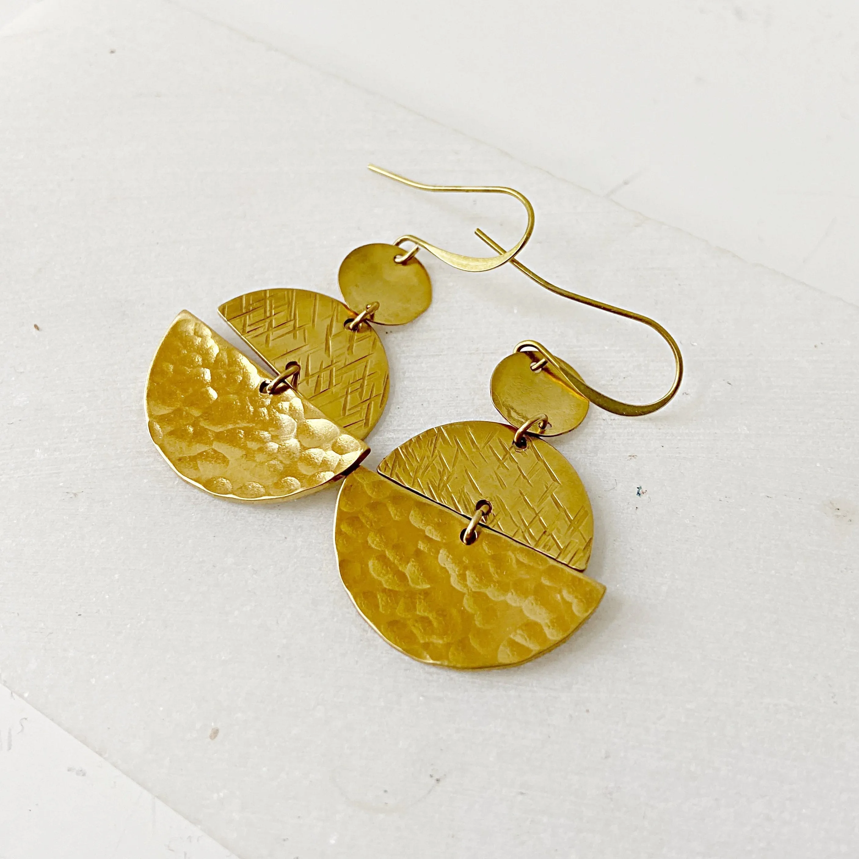 Stacked Half Moon Earrings / Brass Geometric Earrings