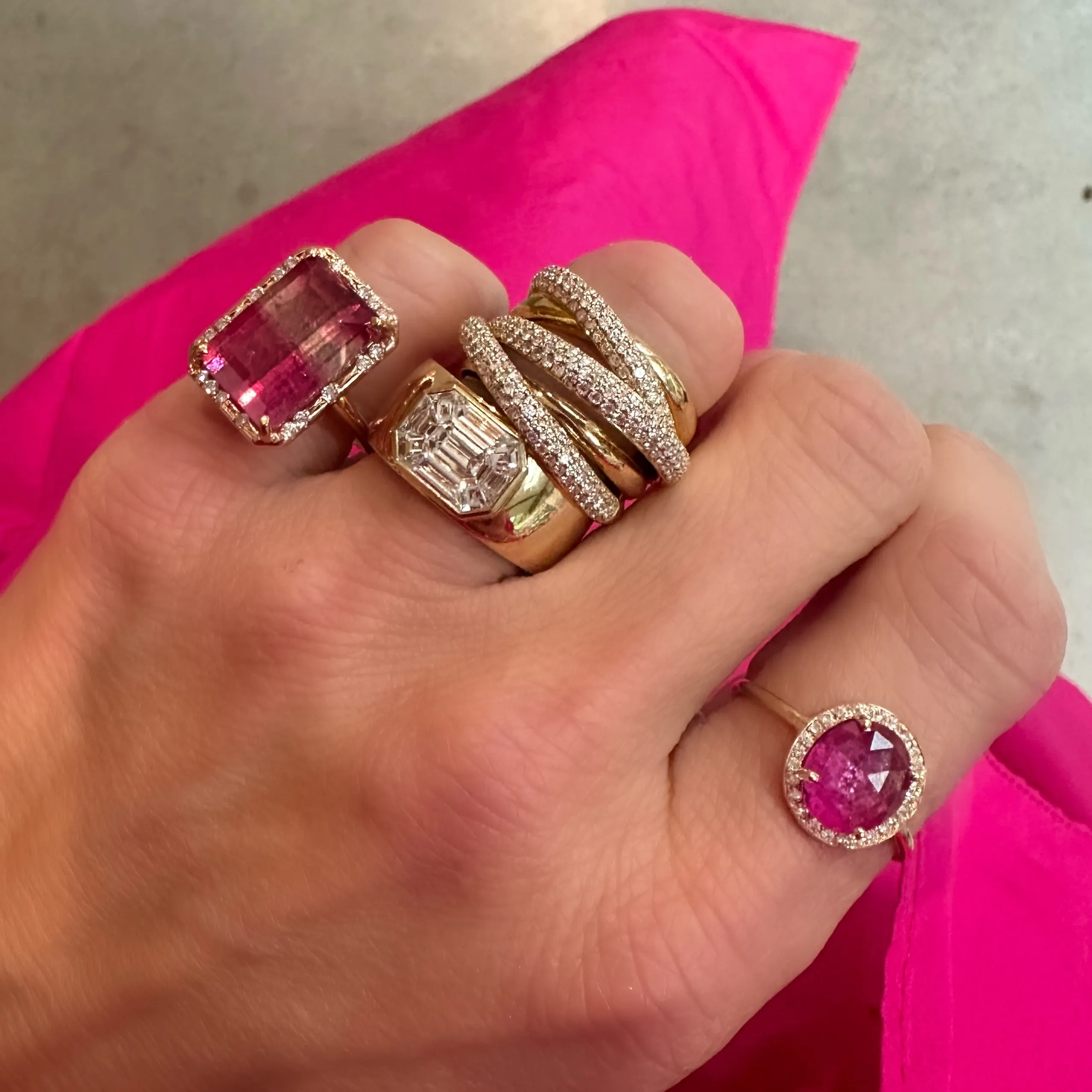 Stacked Pave Diamond & High Polish Gold Statement Wrap Ring
