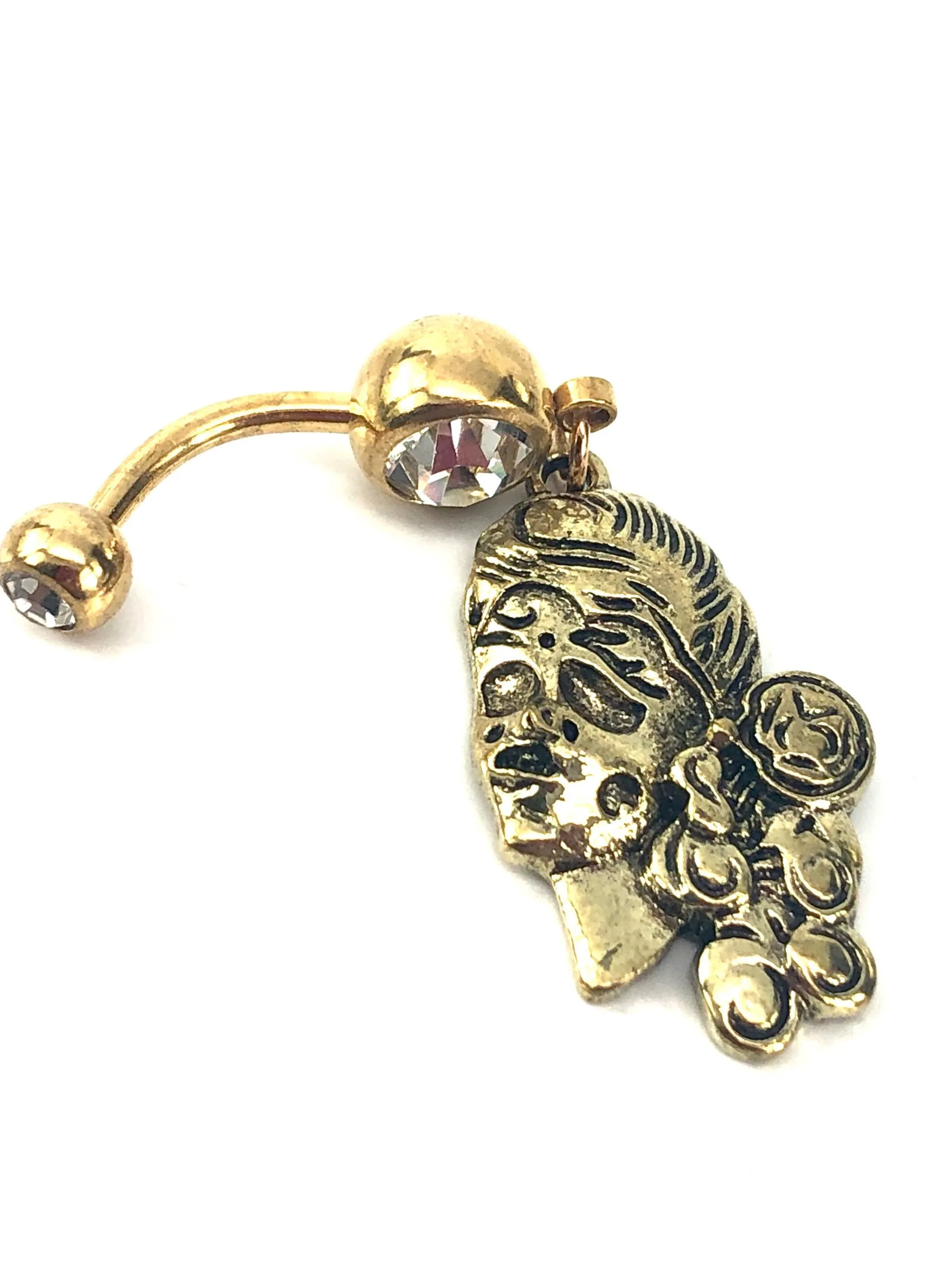 Stainless steel curve bar , w/gem belly ring, SKU# NBR035