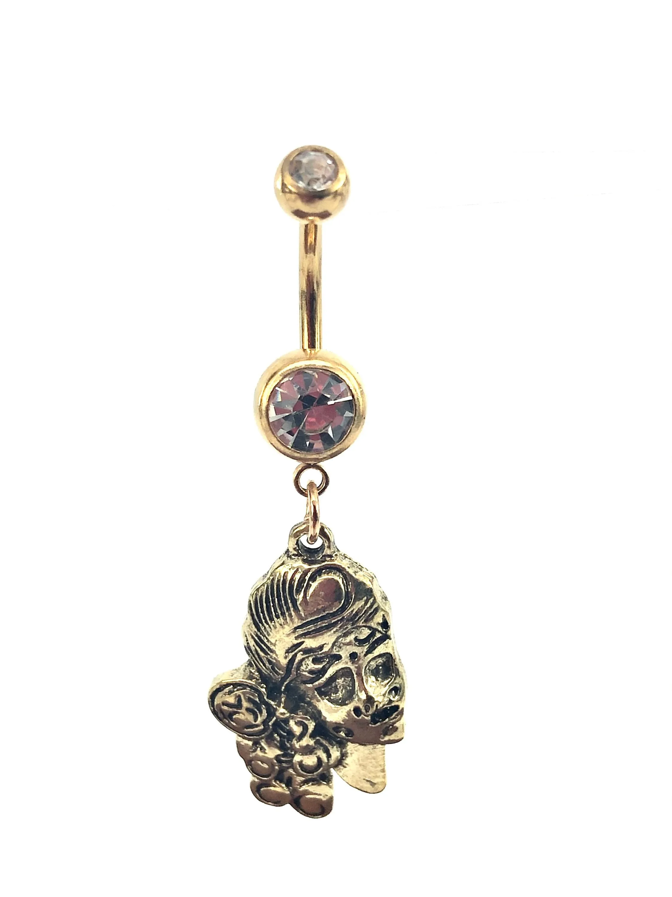 Stainless steel curve bar , w/gem belly ring, SKU# NBR035