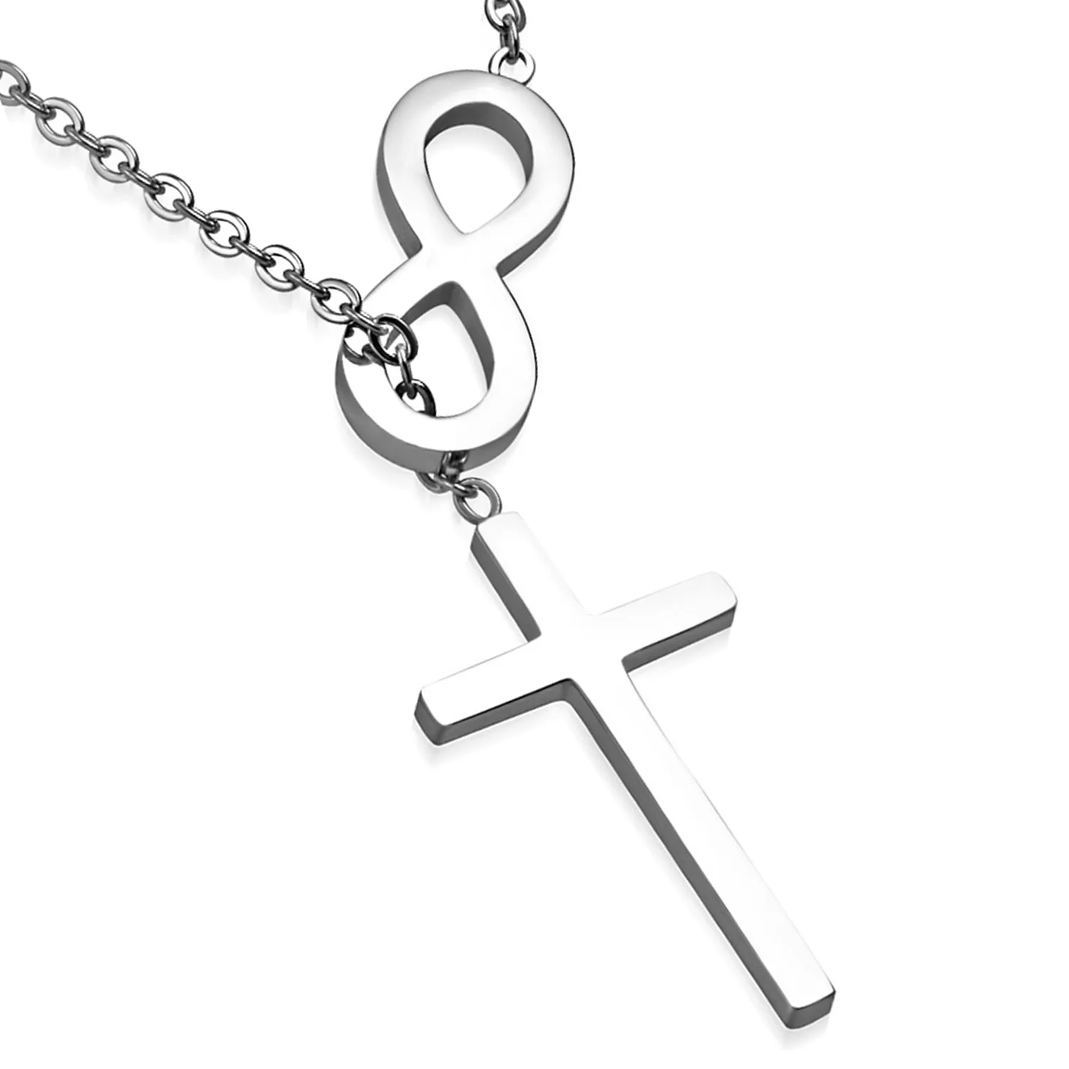 Stainless Steel Interlocking Infinity Minimalist Cross Charm Link Chain Necklace Pendant