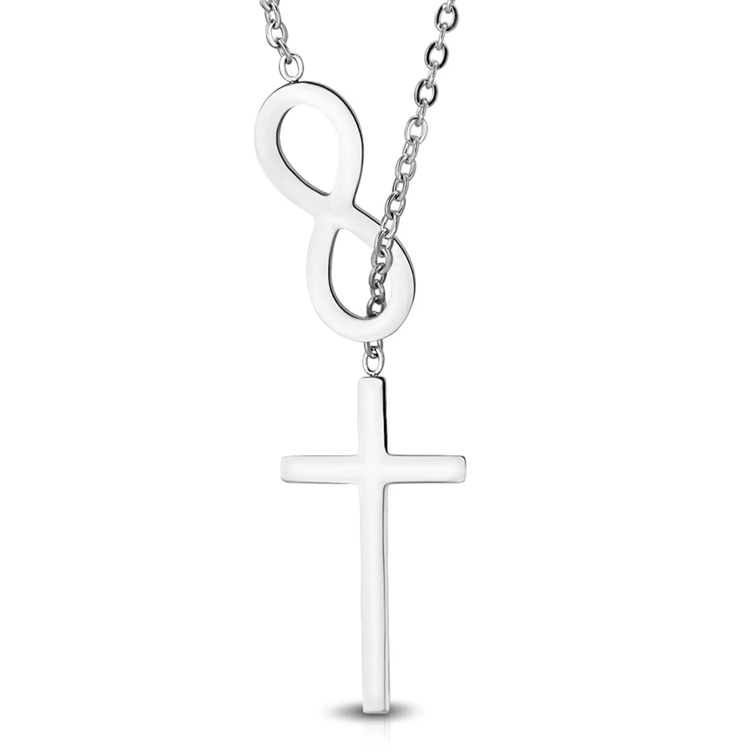 Stainless Steel Interlocking Infinity Minimalist Cross Charm Link Chain Necklace Pendant