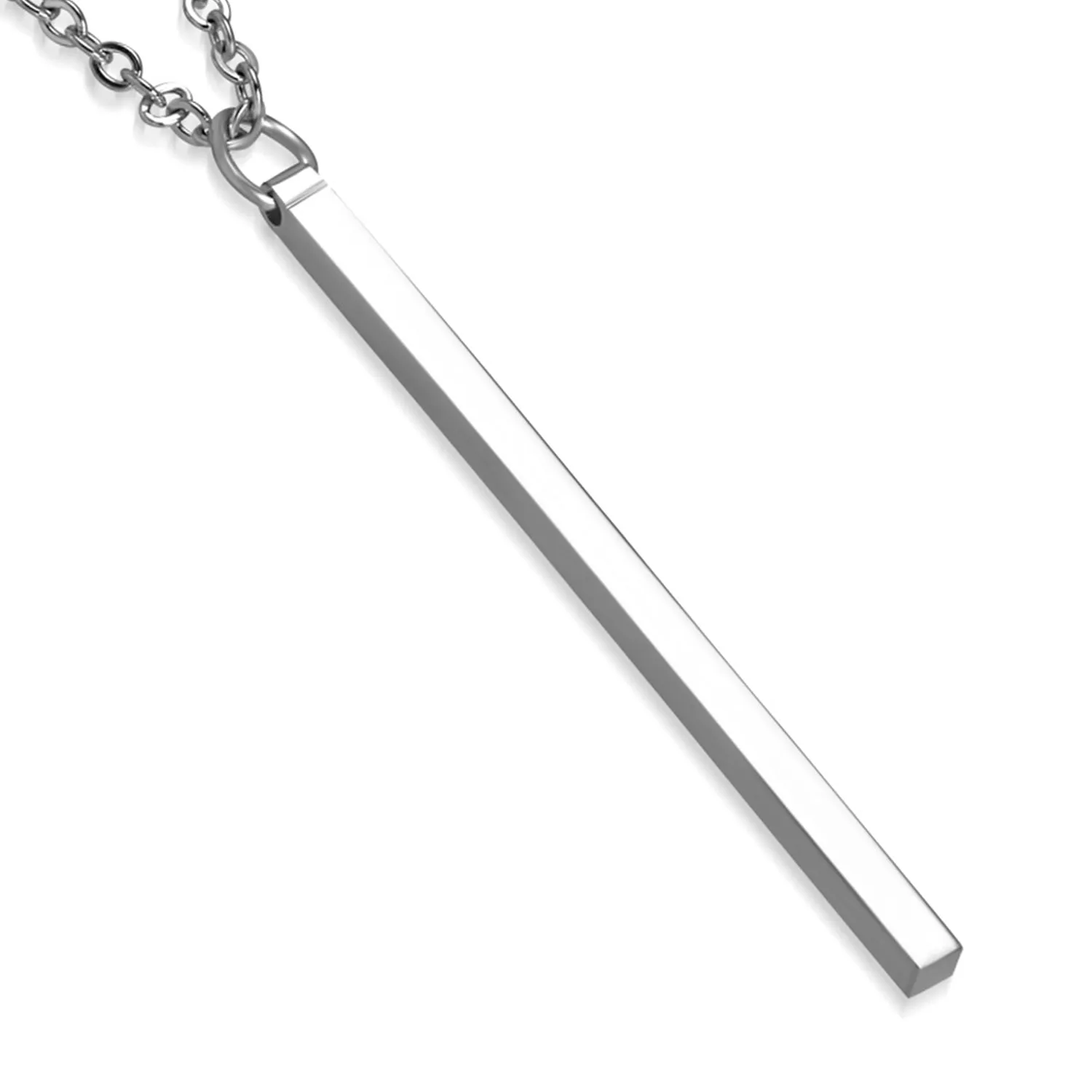Stainless Steel Minimalist Long Bar Charm Link Chain Necklace Pendant