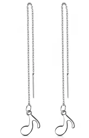 Stainless Steel Musical Note Ear Thread Threader Earrings Drop Dangle