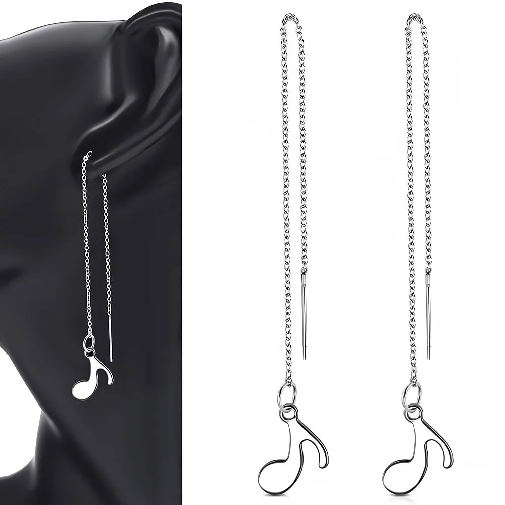 Stainless Steel Musical Note Ear Thread Threader Earrings Drop Dangle