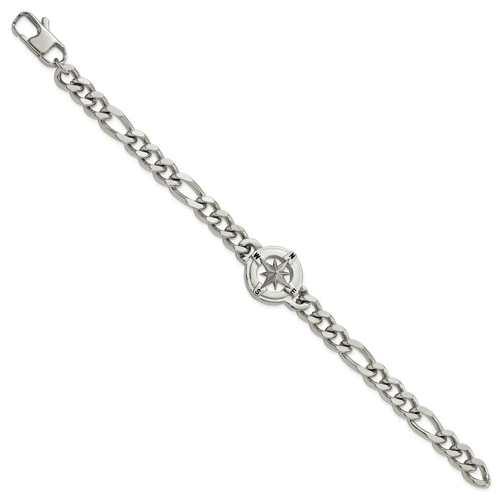 Stainless Steel Polished Compass 8.75in Bracelet