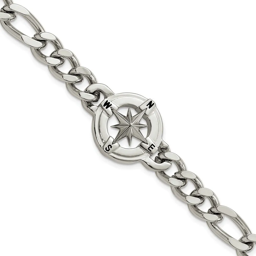 Stainless Steel Polished Compass 8.75in Bracelet