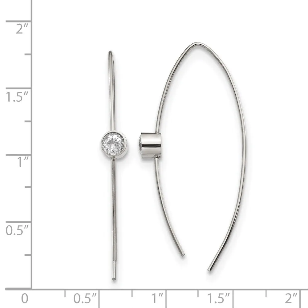 Stainless Steel Polished CZ Threader Earrings