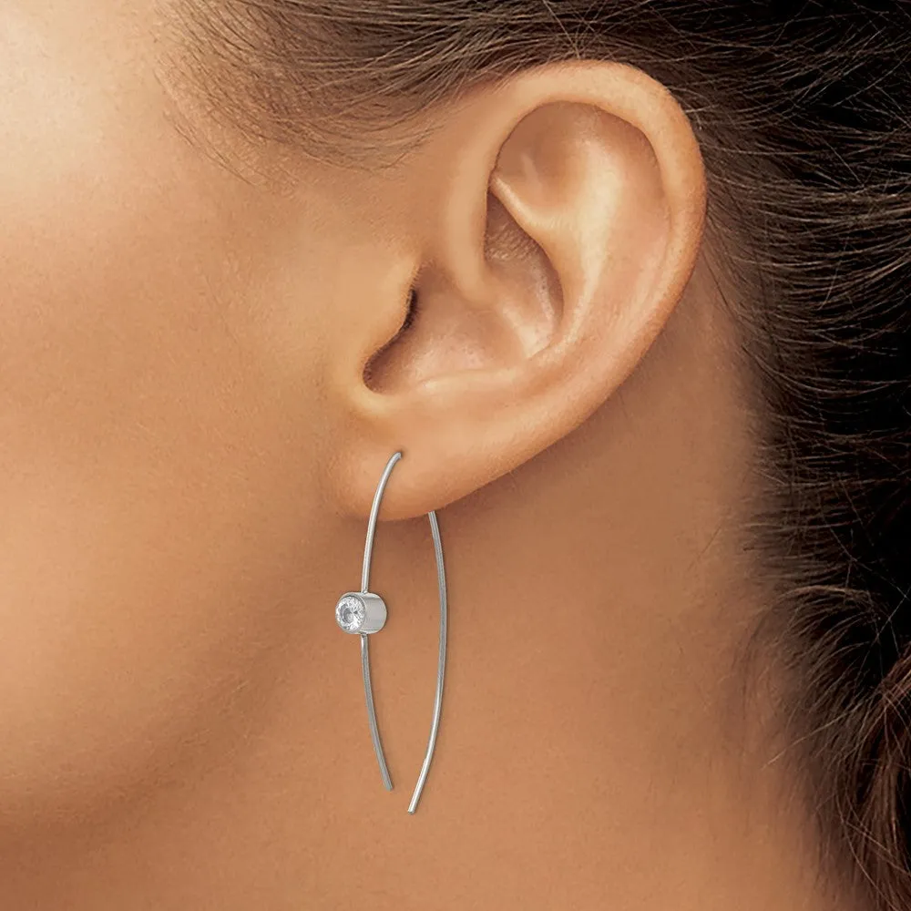 Stainless Steel Polished CZ Threader Earrings