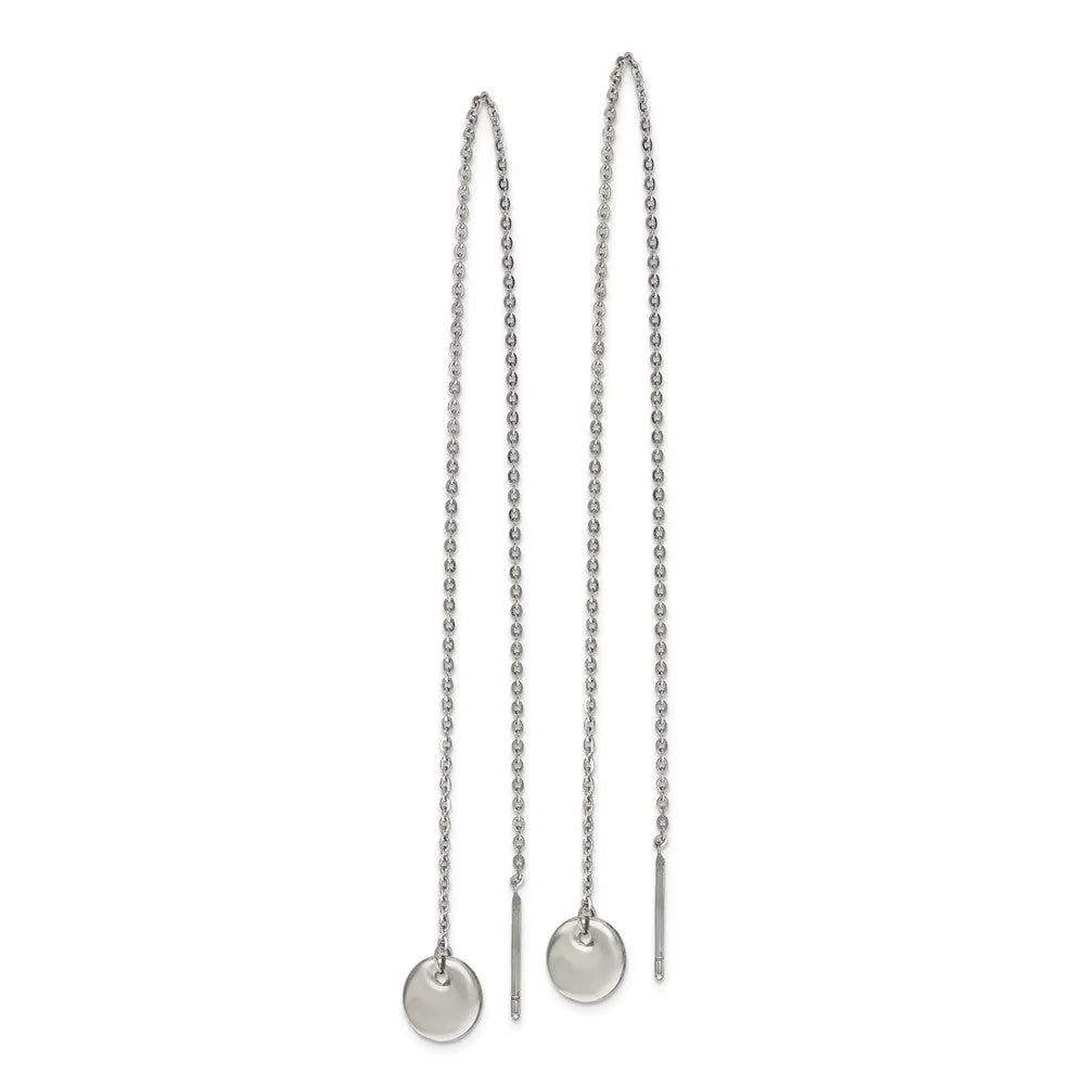 Stainless Steel Polished Disc Dangle Threader Earrings
