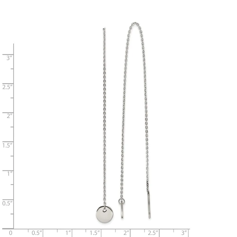 Stainless Steel Polished Disc Dangle Threader Earrings