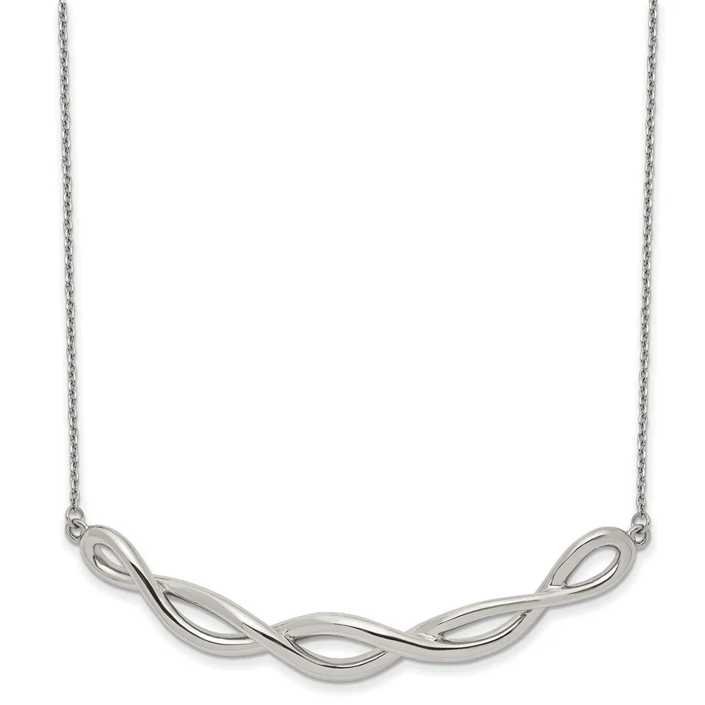 Stainless Steel Polished Twisted Bar 18in w/2in ext Necklace