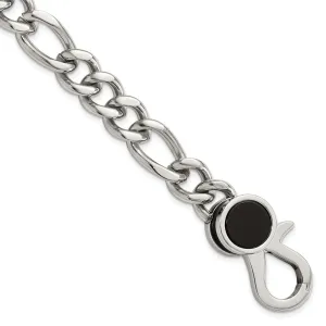 Stainless Steel Polished w/Black Agate Figaro Link 8in Bracelet