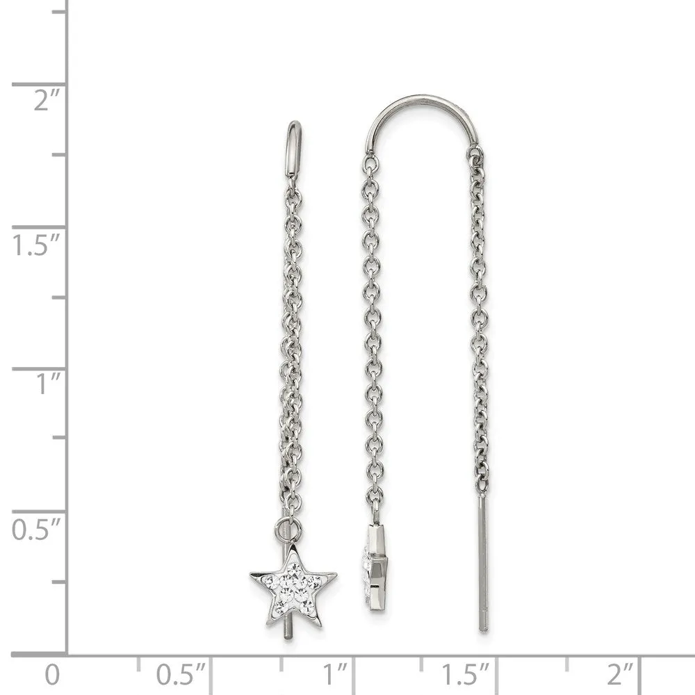 Stainless Steel Polished with Preciosa Crystal Star Threader Earrings