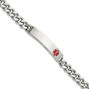 Stainless Steel Polished with Red Enamel 8.75in Medical ID Bracelet