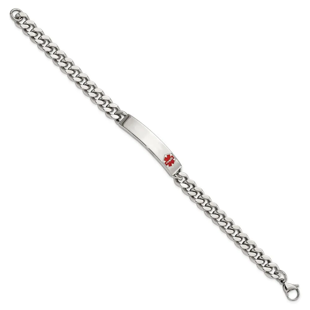 Stainless Steel Polished with Red Enamel 8.75in Medical ID Bracelet