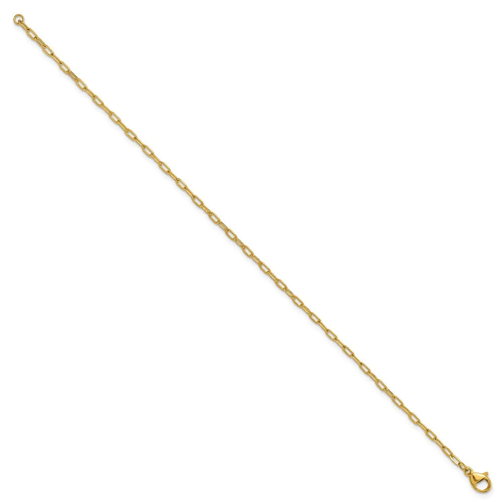 Stainless Steel Polished Yellow IP Enlongated Open Link 7.25in Chain Bracel